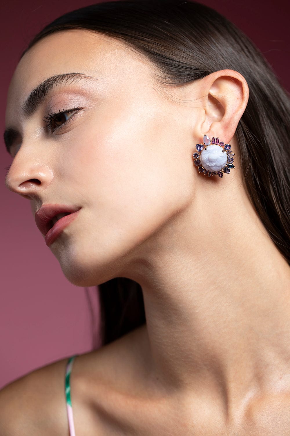 STEPHEN DWECK-Carved Blue Lace Agate Earrings-YELLOW GOLD