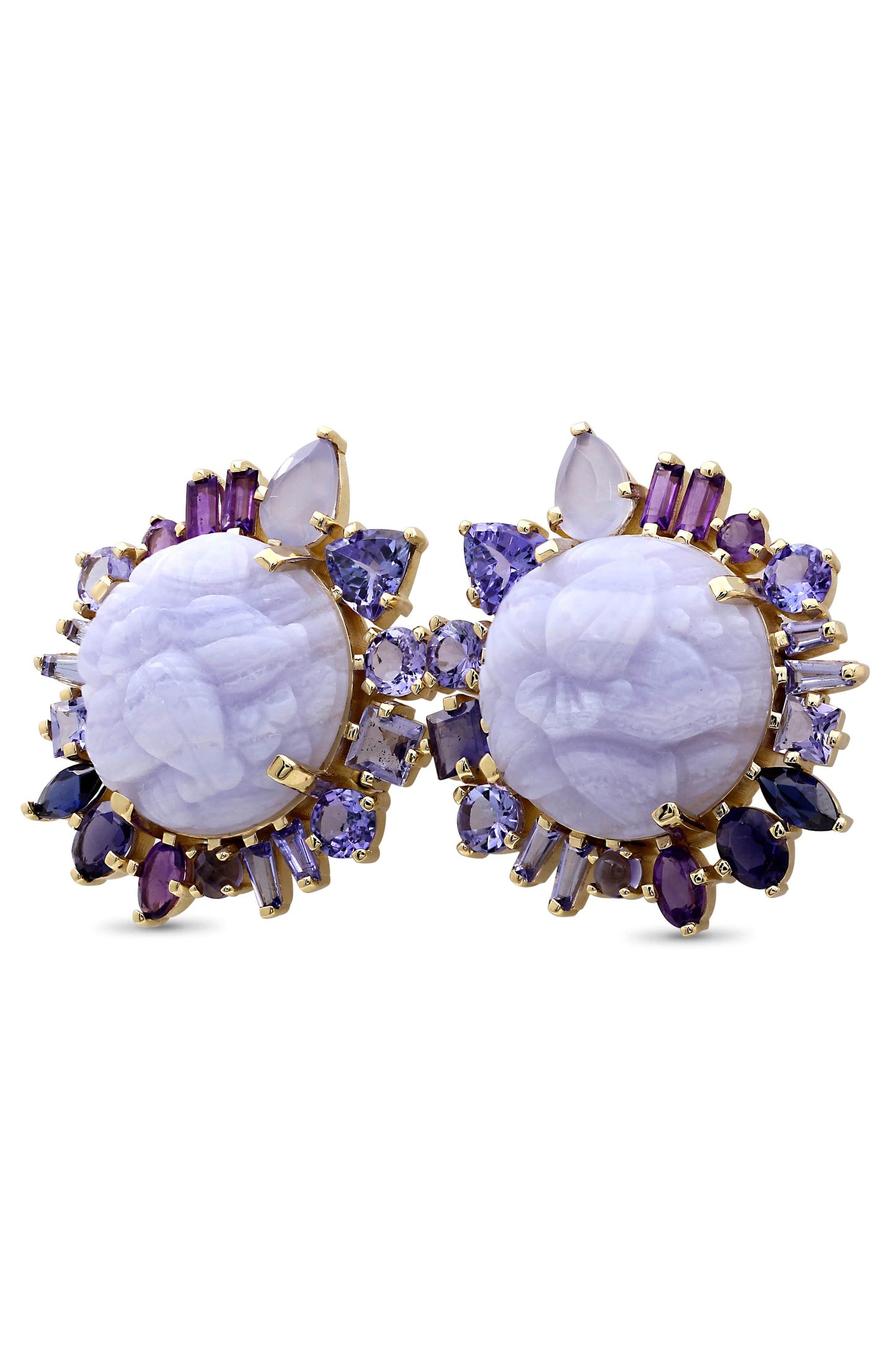 STEPHEN DWECK-Carved Blue Lace Agate Earrings-YELLOW GOLD