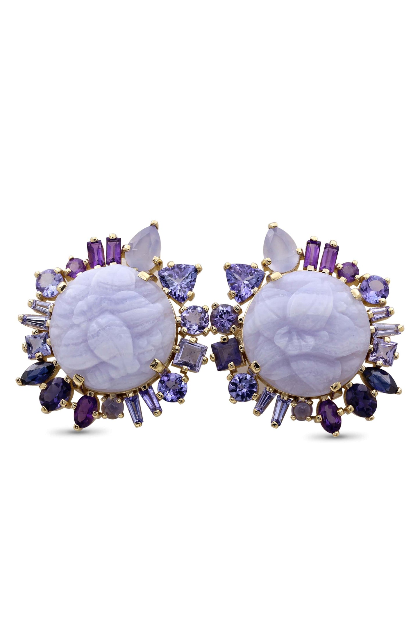 STEPHEN DWECK-Carved Blue Lace Agate Earrings-YELLOW GOLD