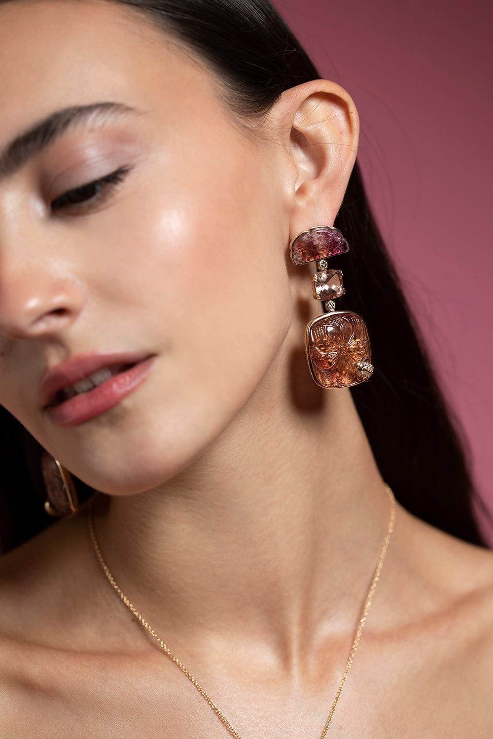 STEPHEN DWECK-Carved Tourmaline Morganite Earrings-YELLOW GOLD