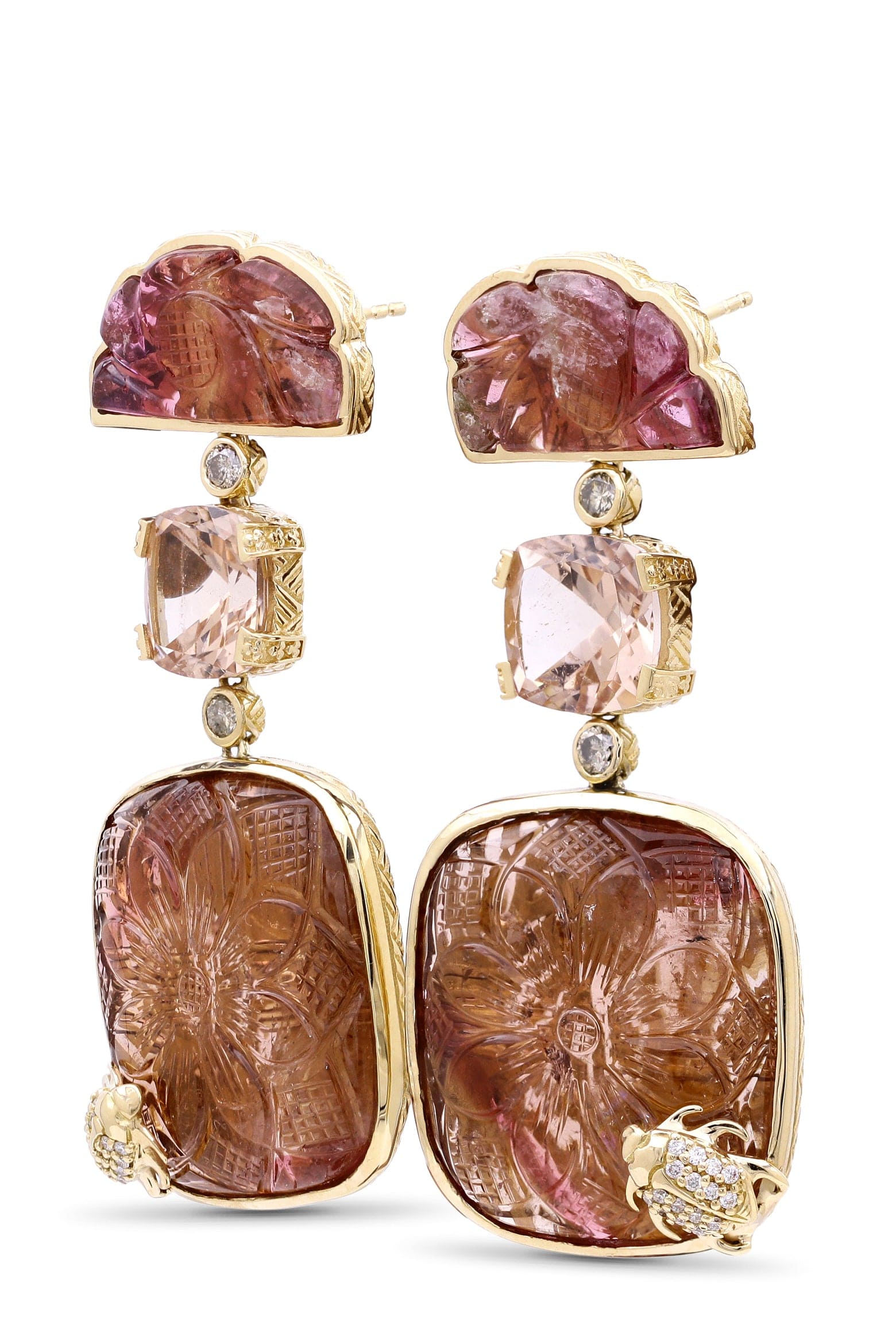 STEPHEN DWECK-Carved Tourmaline Morganite Earrings-YELLOW GOLD