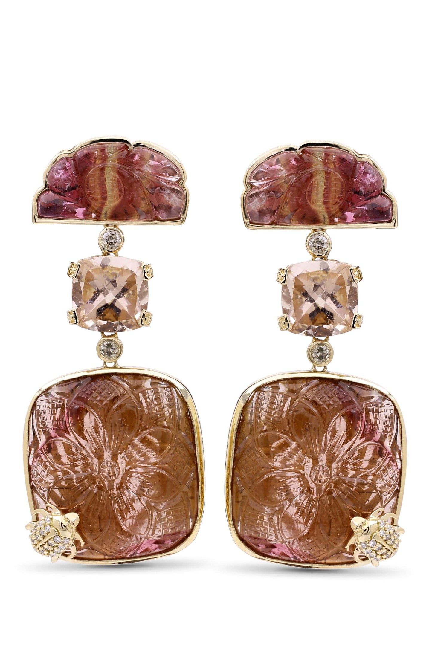 STEPHEN DWECK-Carved Tourmaline Morganite Earrings-YELLOW GOLD