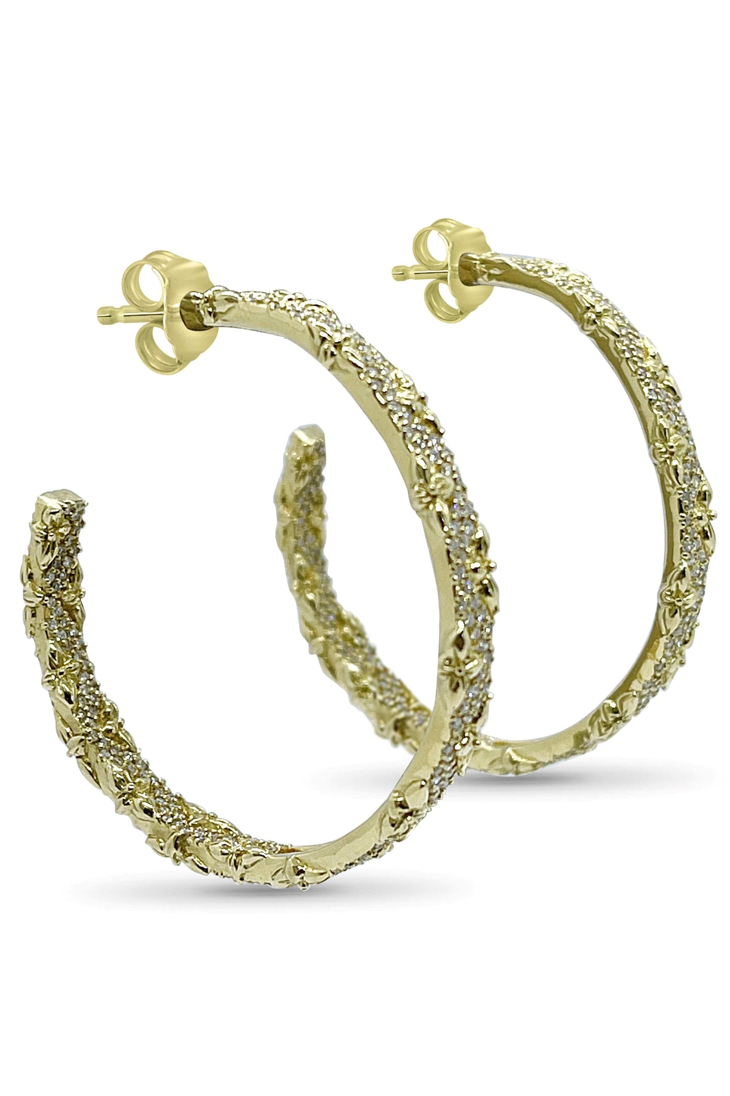 STEPHEN DWECK-Engraved Floral Earrings-YELLOW GOLD
