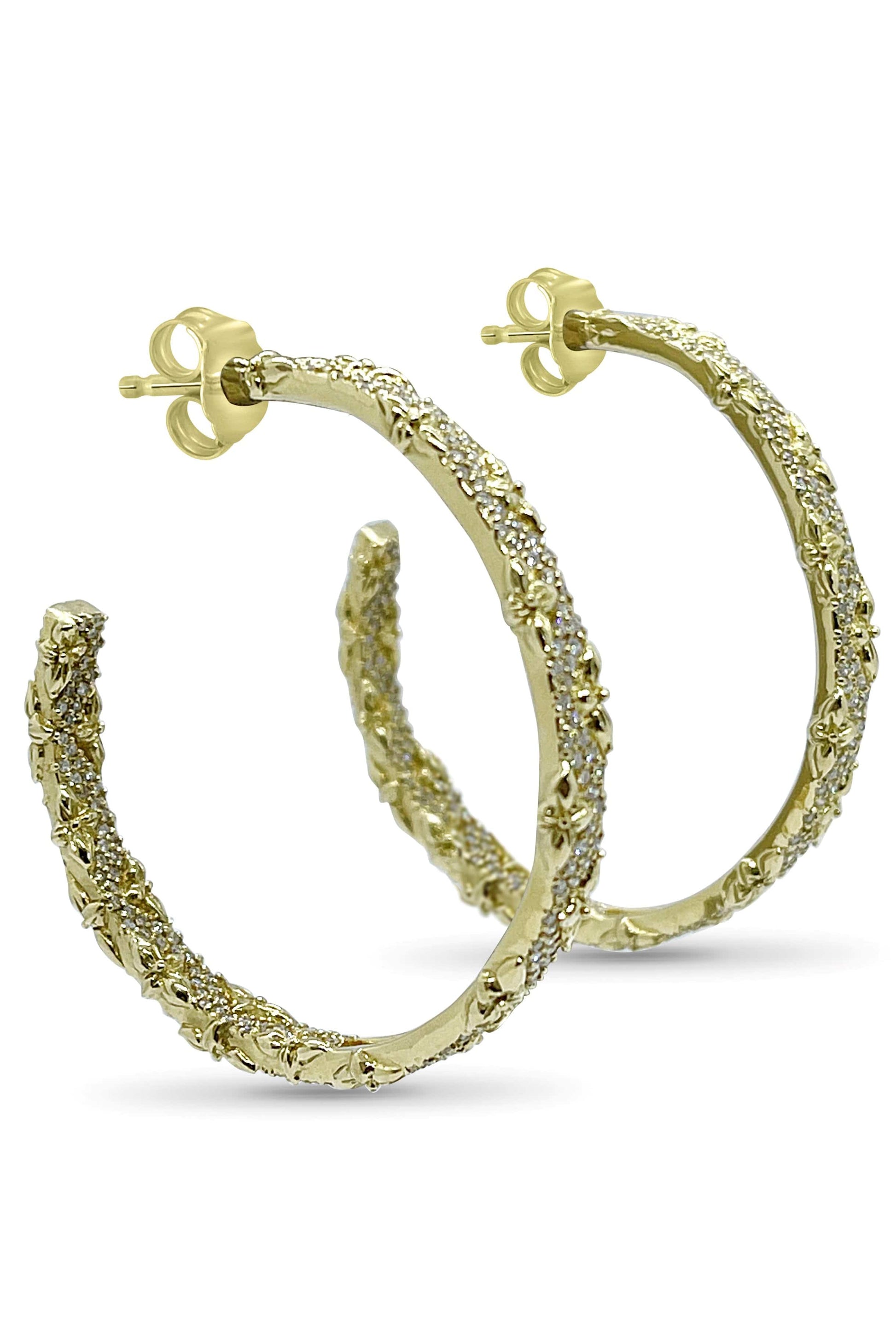 STEPHEN DWECK-Engraved Floral Earrings-YELLOW GOLD