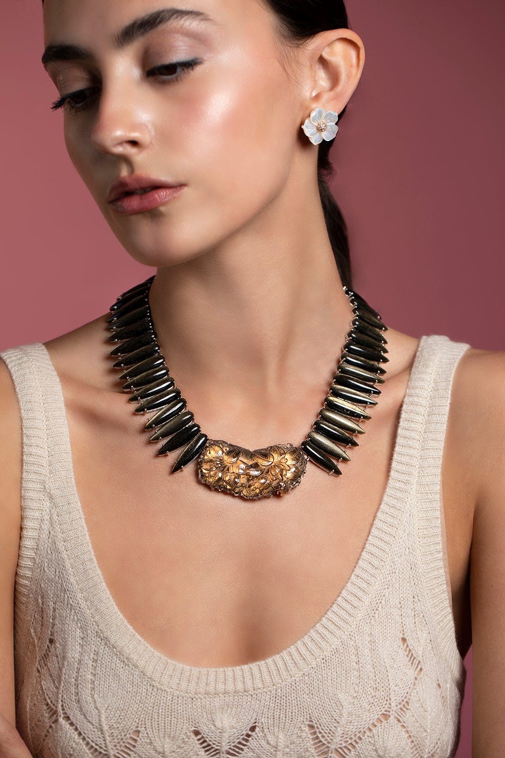 STEPHEN DWECK-Mother of Pearl Flower Earrings-YELLOW GOLD