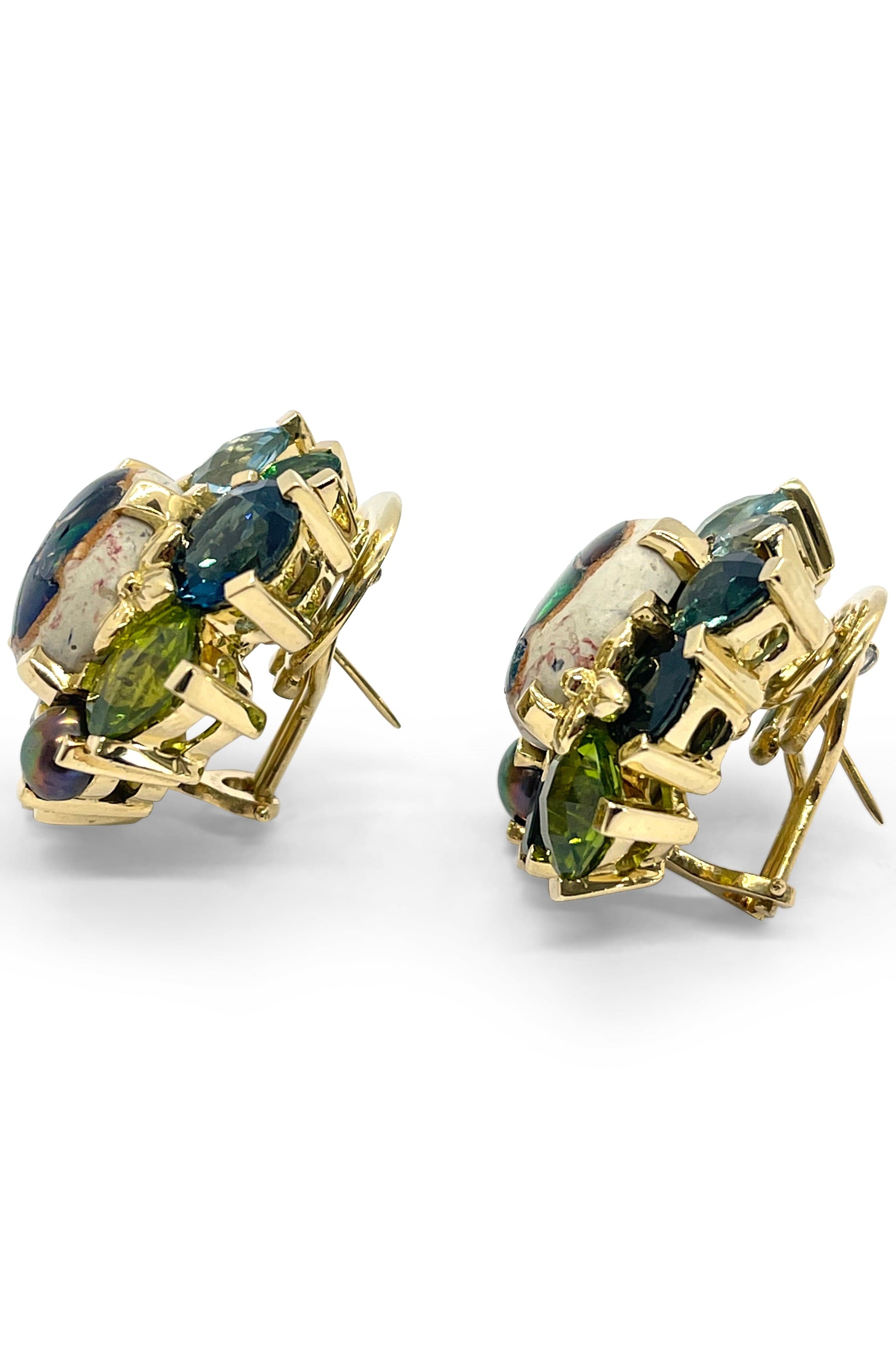 STEPHEN DWECK-Peridot and Blue Topaz Cluster Earrings-YELLOW GOLD