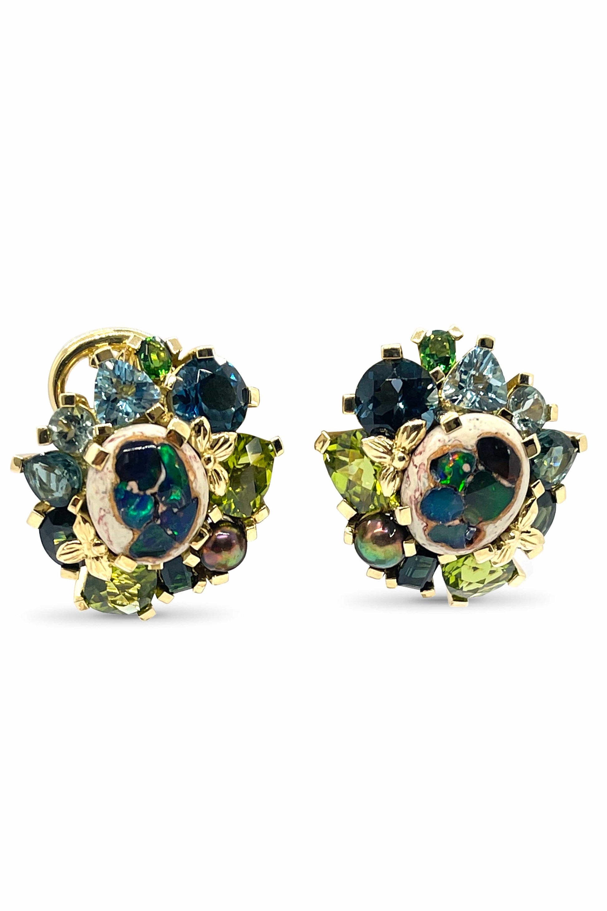 STEPHEN DWECK-Peridot and Blue Topaz Cluster Earrings-YELLOW GOLD
