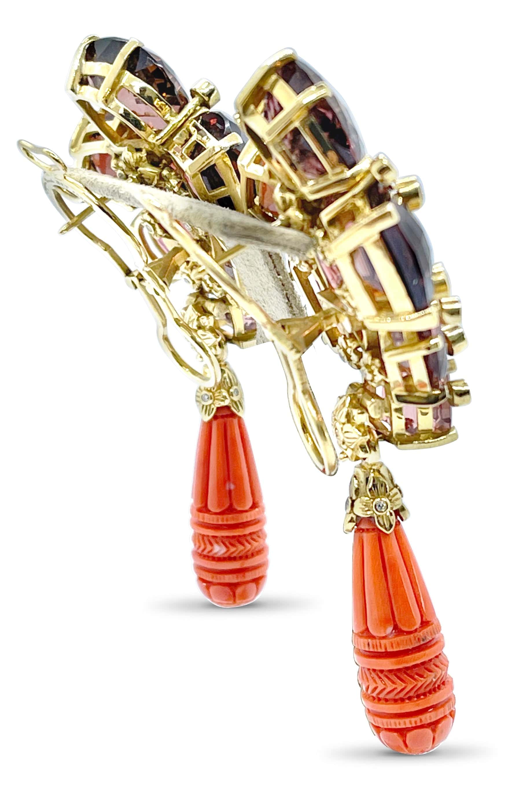 STEPHEN DWECK-Tourmaline and Coral Drop Earrings-YELLOW GOLD