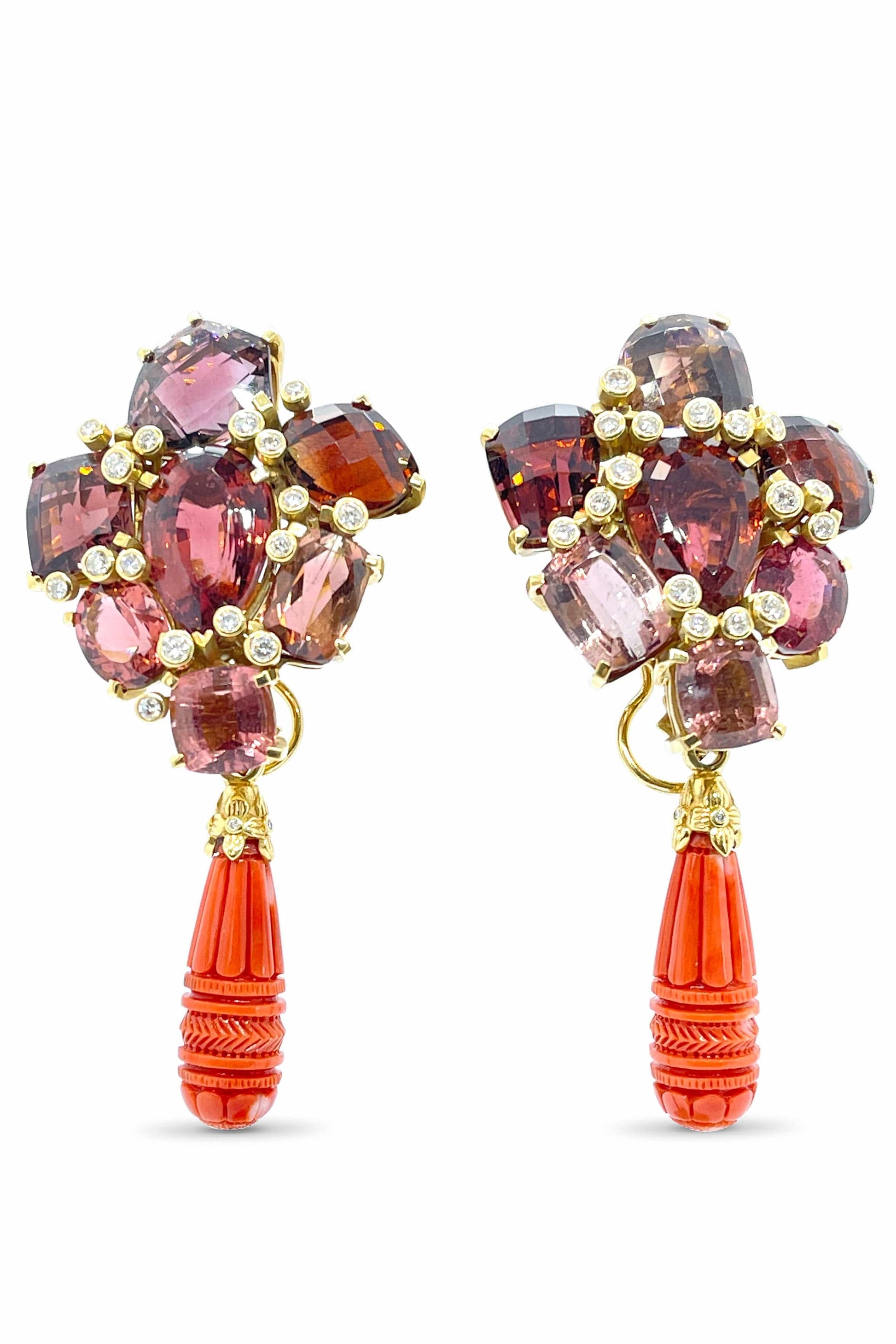 STEPHEN DWECK-Tourmaline and Coral Drop Earrings-YELLOW GOLD