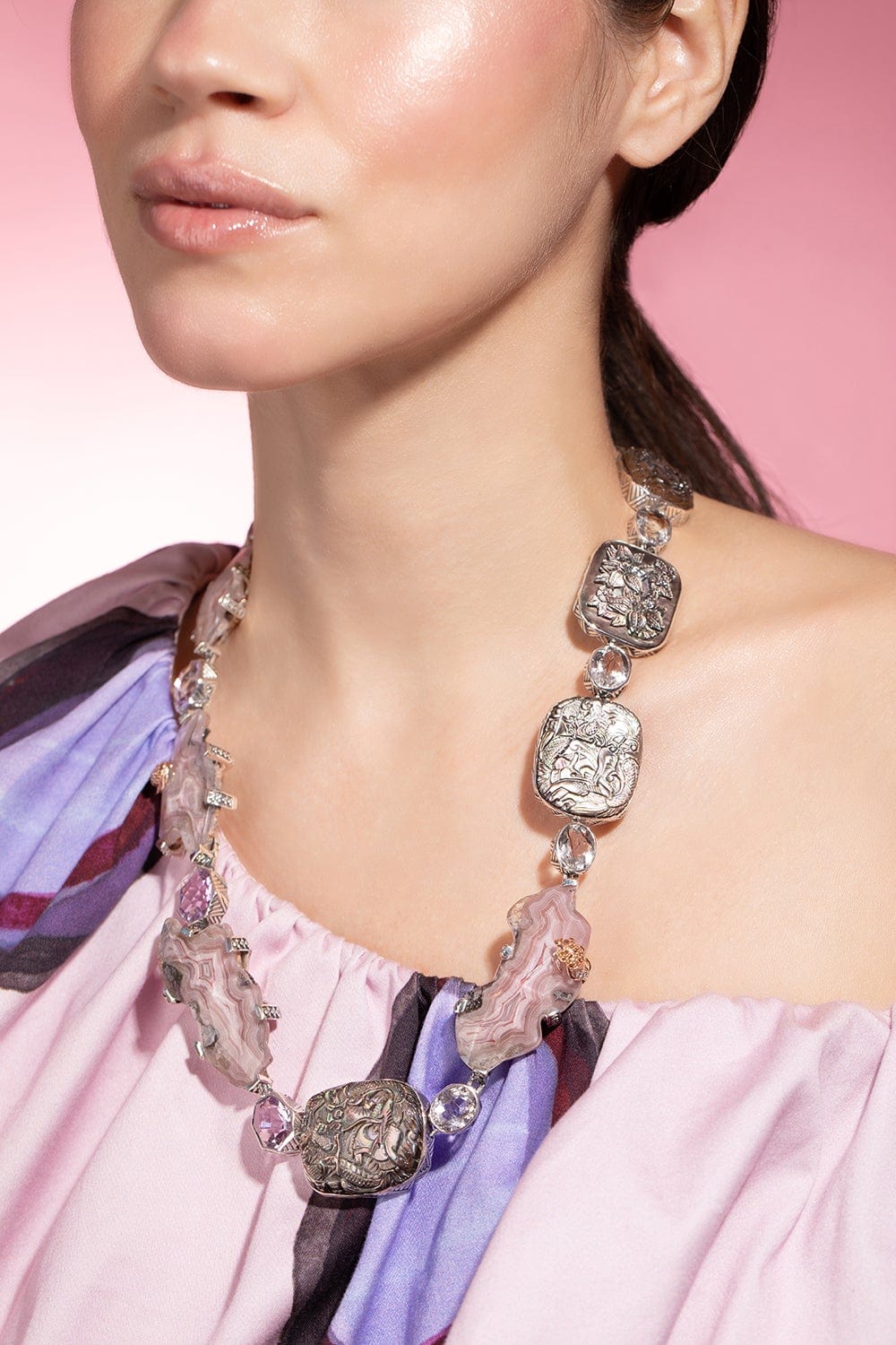 STEPHEN DWECK-Carved Mother of Pearl Necklace-SILVER