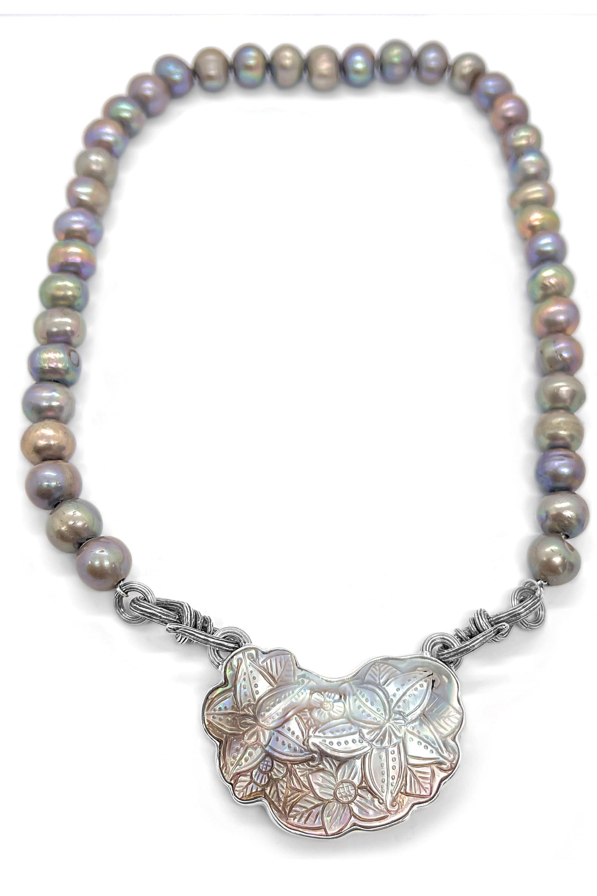 STEPHEN DWECK-Carved Pearl Necklace-SILVER