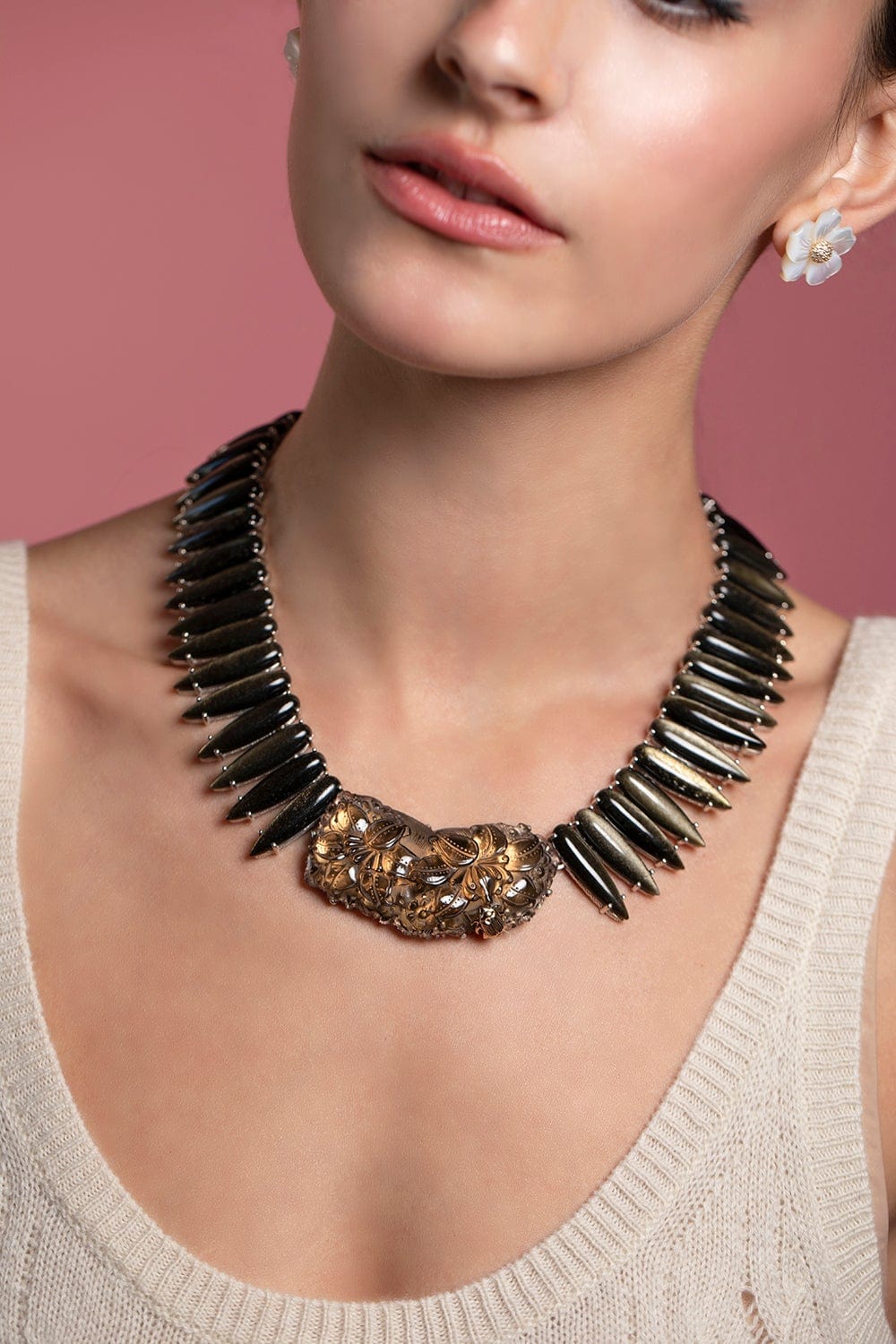 STEPHEN DWECK-Carved Smoky Quartz Necklace-SILVER