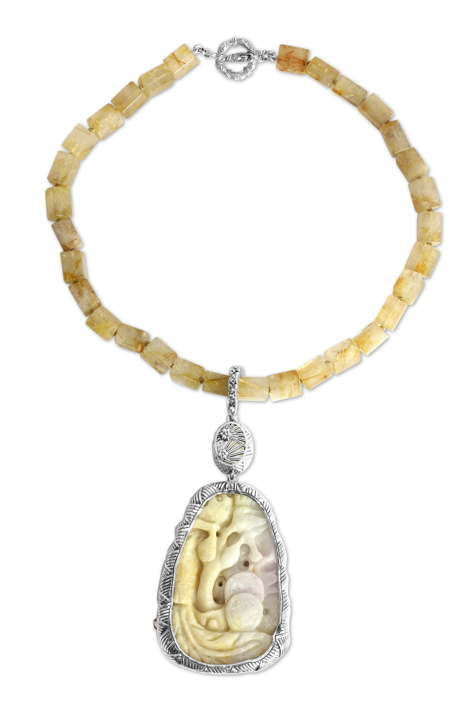 STEPHEN DWECK-Hand Carved Jade and Citrine Necklace-SILVER