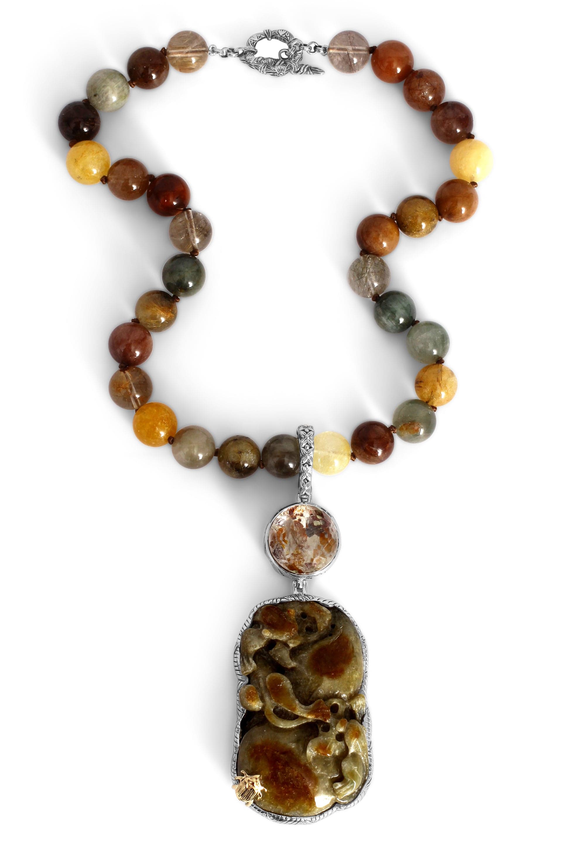 STEPHEN DWECK-Hand Carved Jade and Quartz Necklace-SILVER