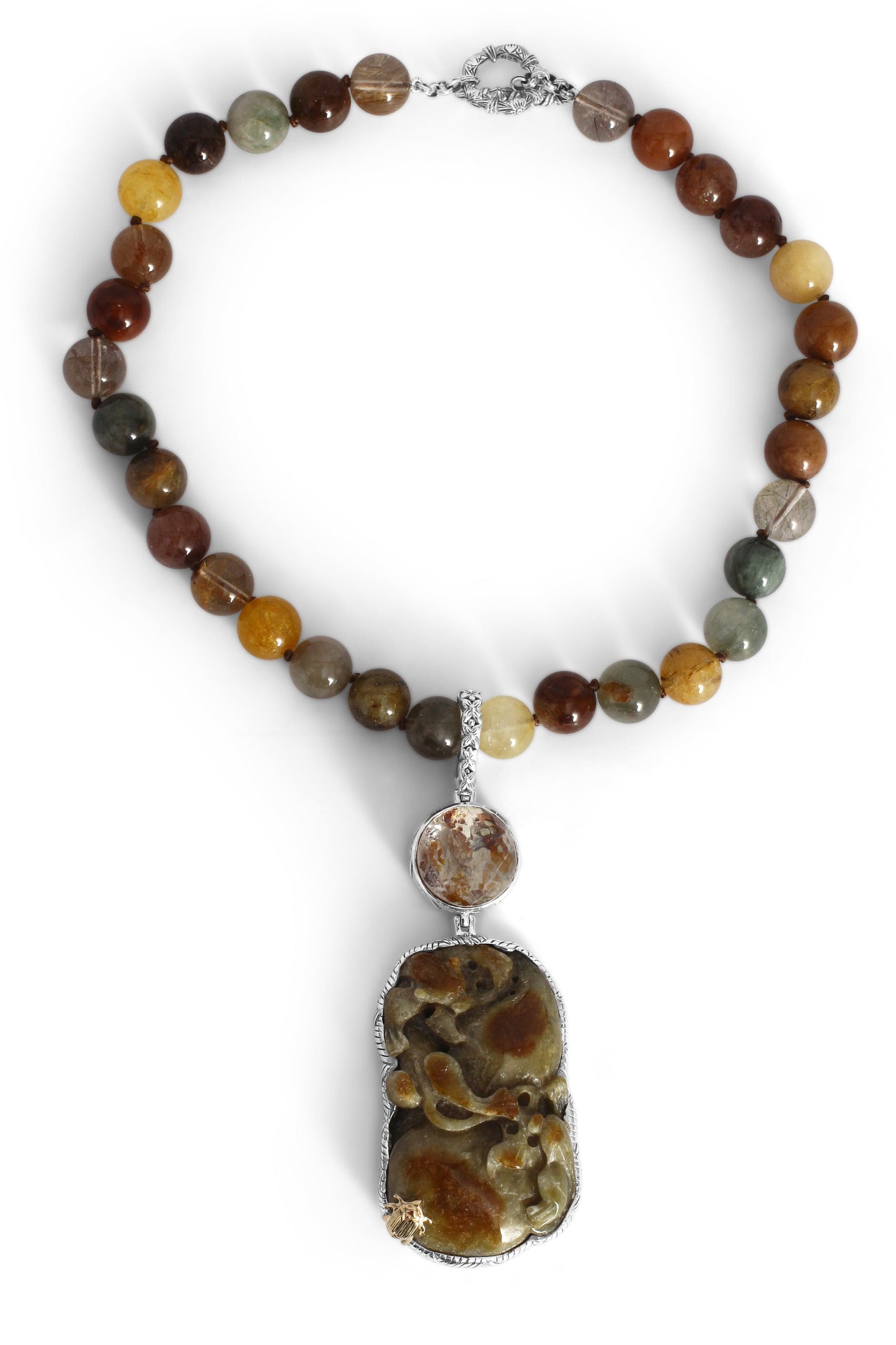 STEPHEN DWECK-Hand Carved Jade and Quartz Necklace-SILVER