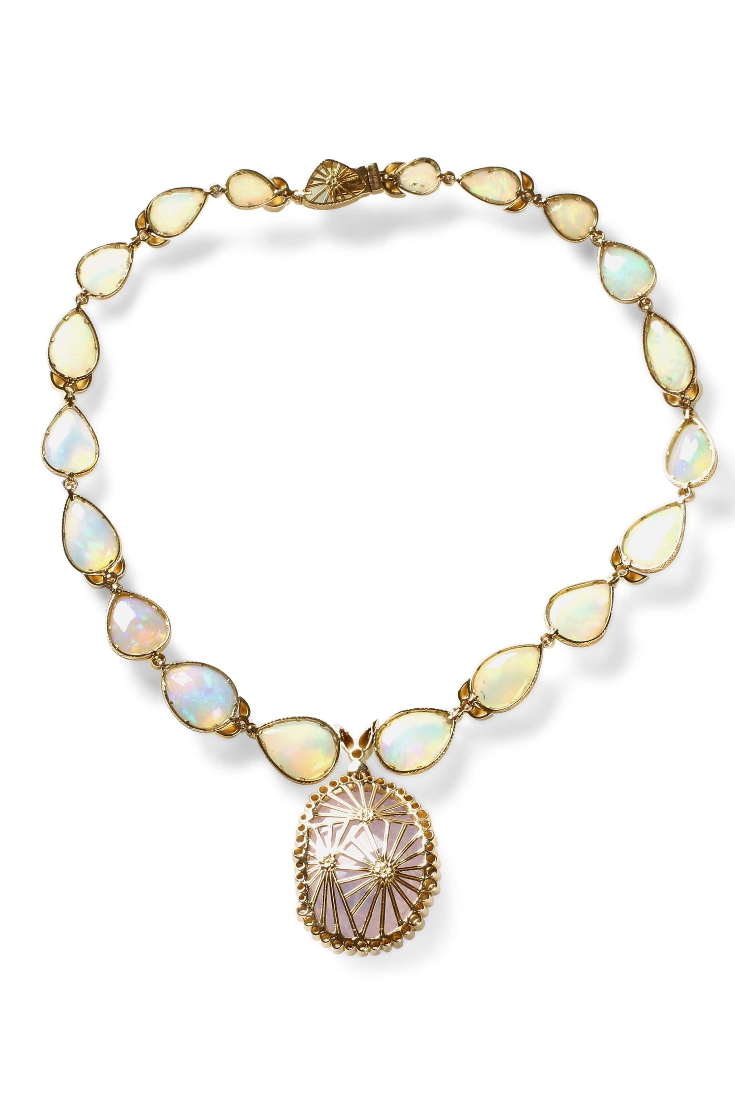 STEPHEN DWECK-Carved Lavender Moon Quartz and Opal Necklace-YELLOW GOLD