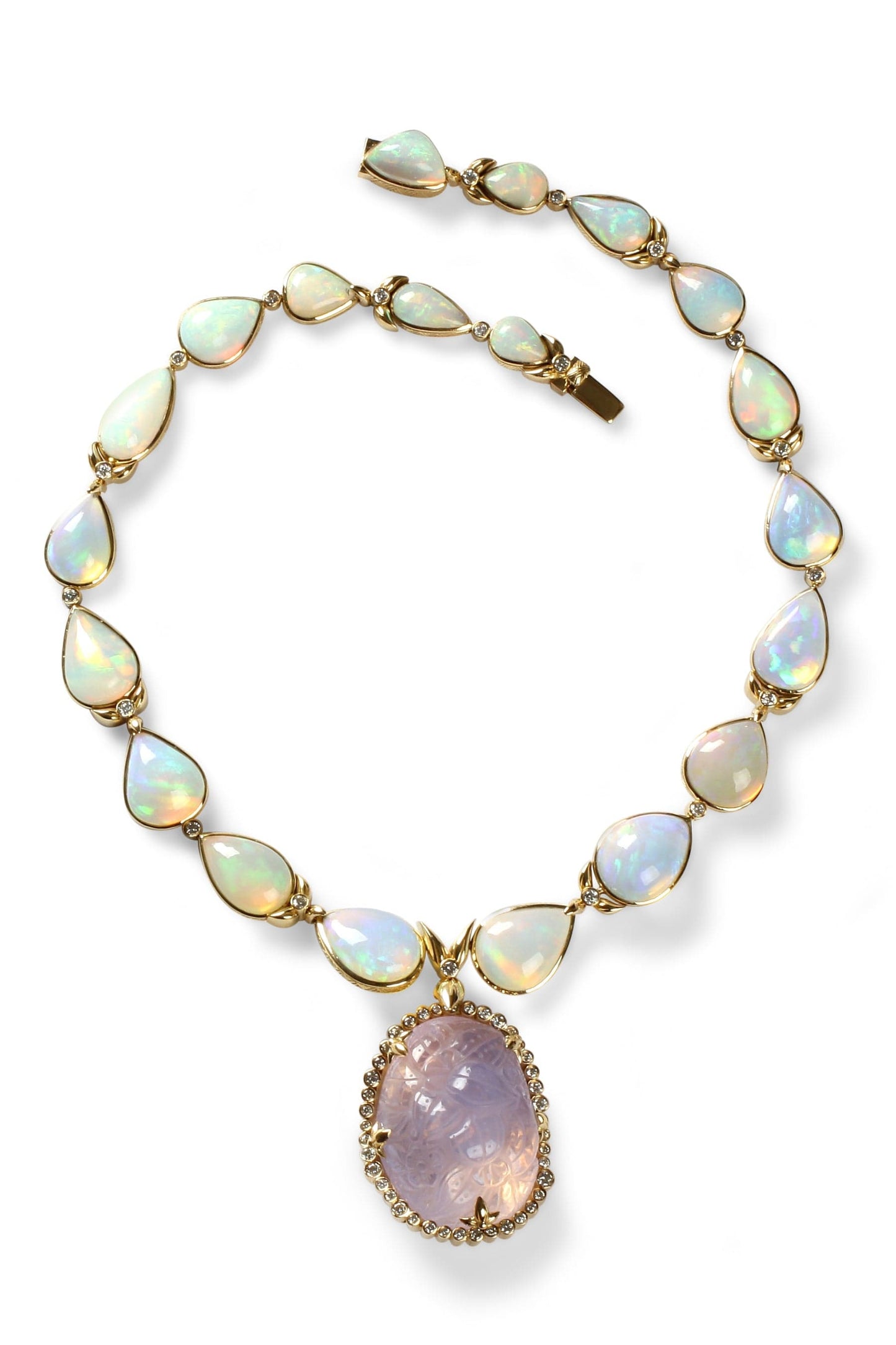STEPHEN DWECK-Carved Lavender Moon Quartz and Opal Necklace-YELLOW GOLD