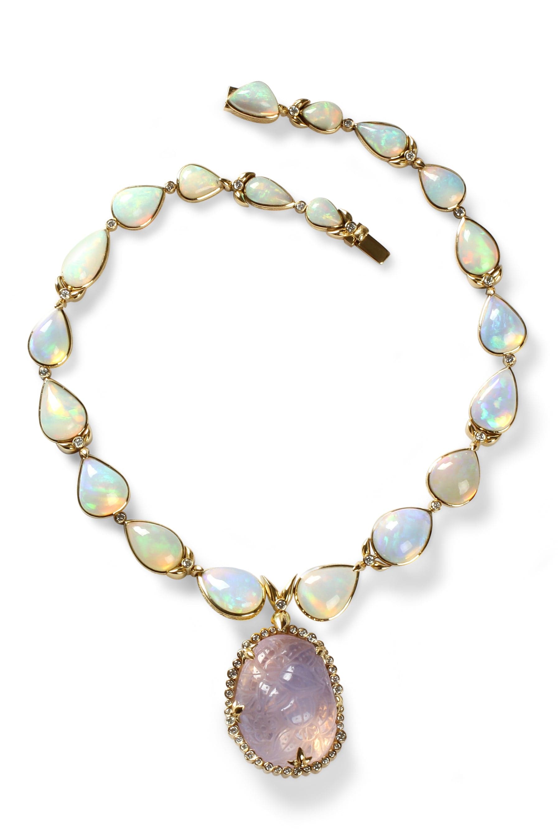 STEPHEN DWECK-Carved Lavender Moon Quartz and Opal Necklace-YELLOW GOLD