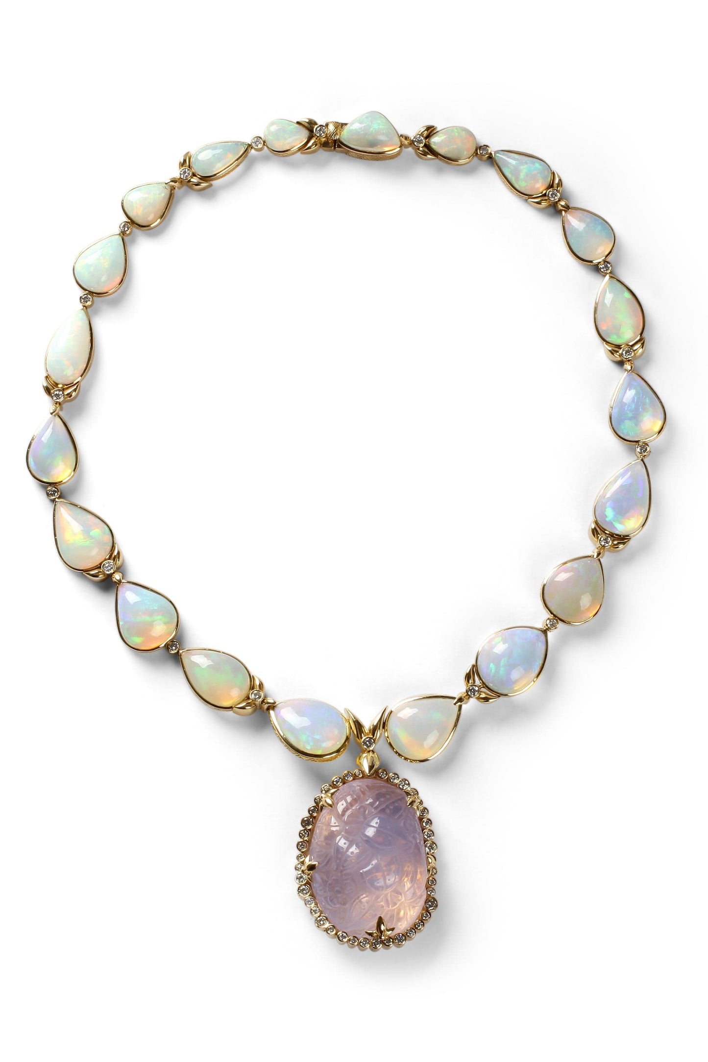 STEPHEN DWECK-Carved Lavender Moon Quartz and Opal Necklace-YELLOW GOLD