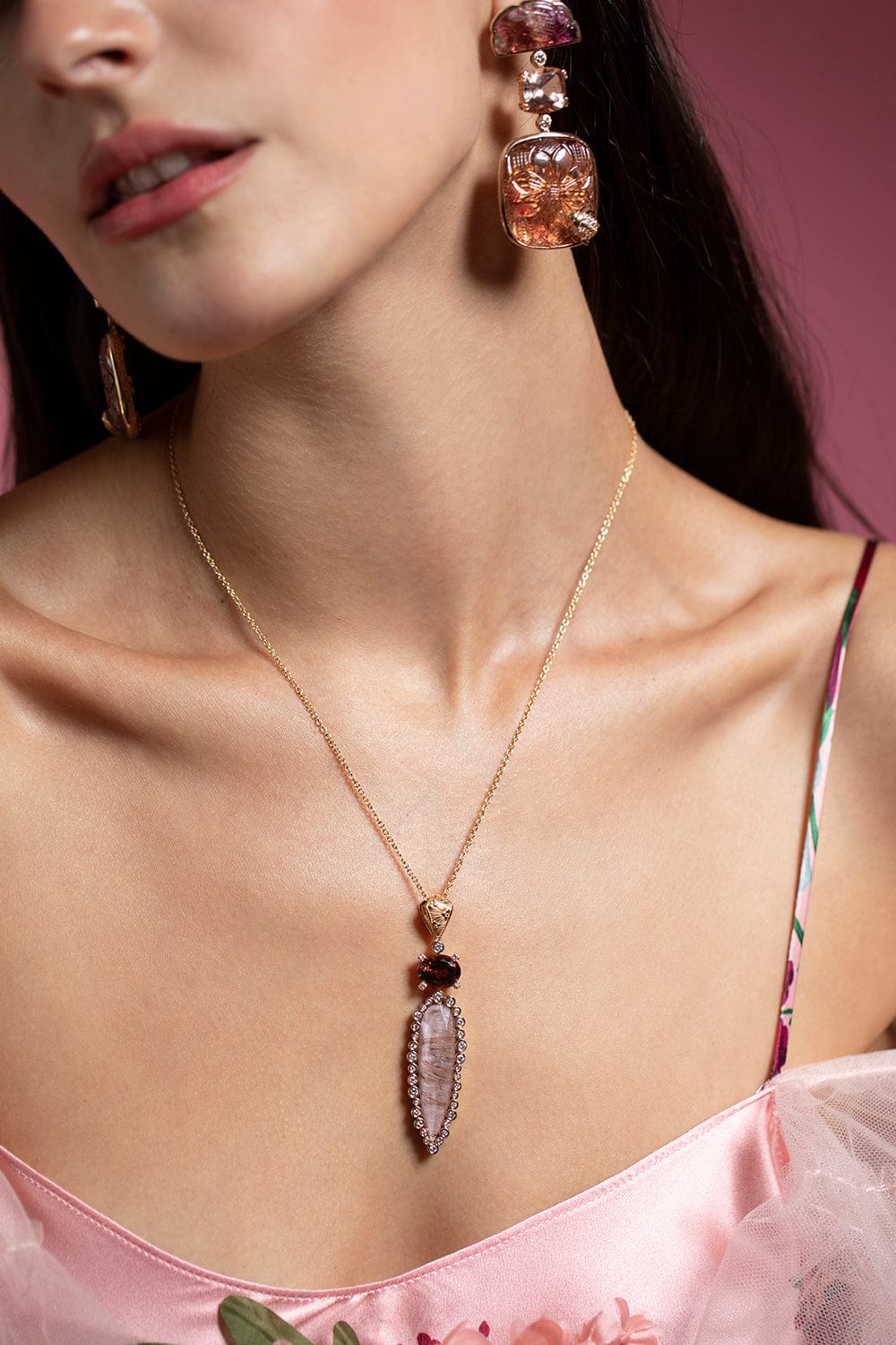 STEPHEN DWECK-Tourmaline and Rutilated Quartz Necklace-YELLOW GOLD