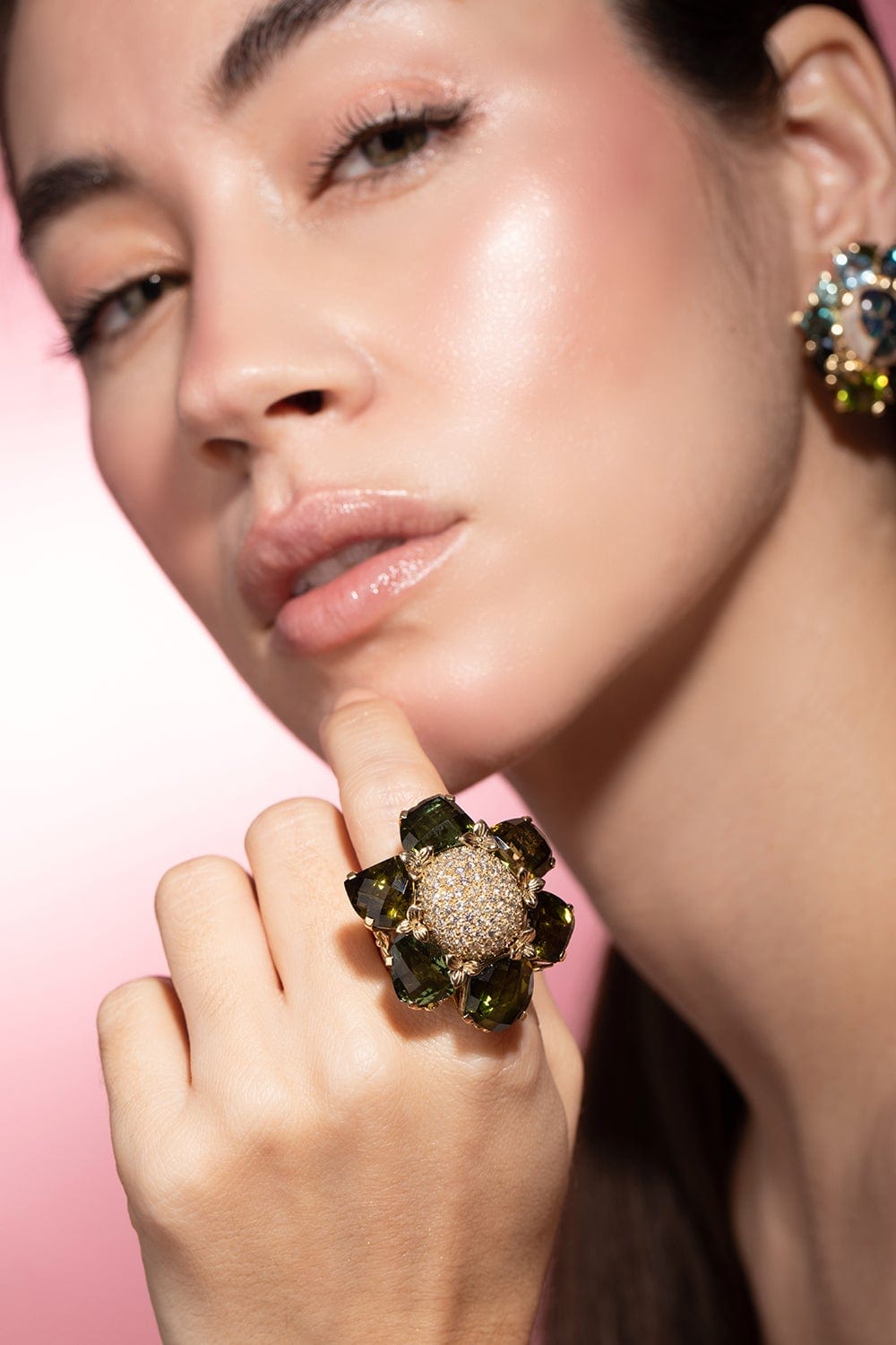 STEPHEN DWECK-Green Tourmaline Flower Ring-YELLOW GOLD