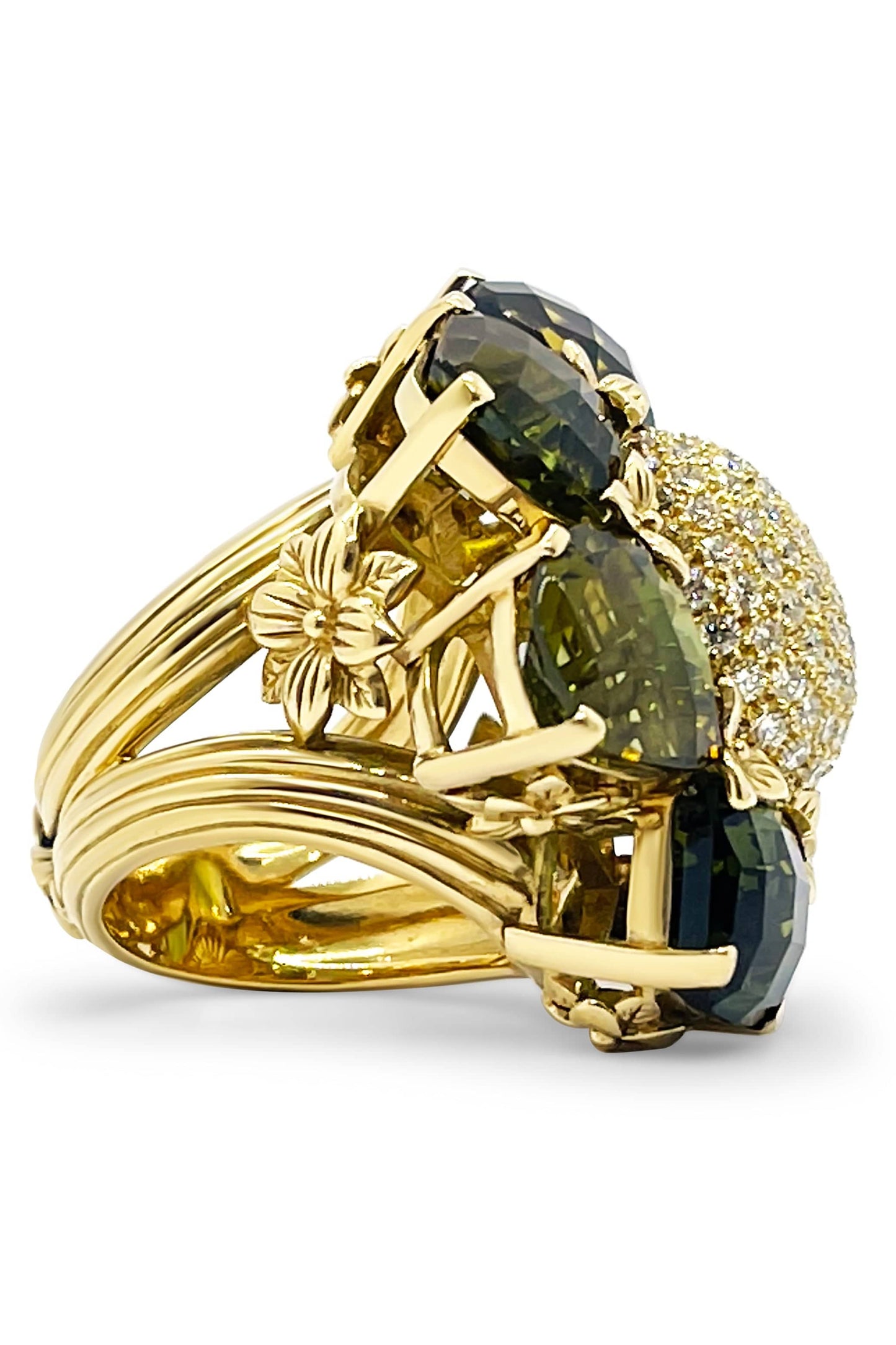 STEPHEN DWECK-Green Tourmaline Flower Ring-YELLOW GOLD