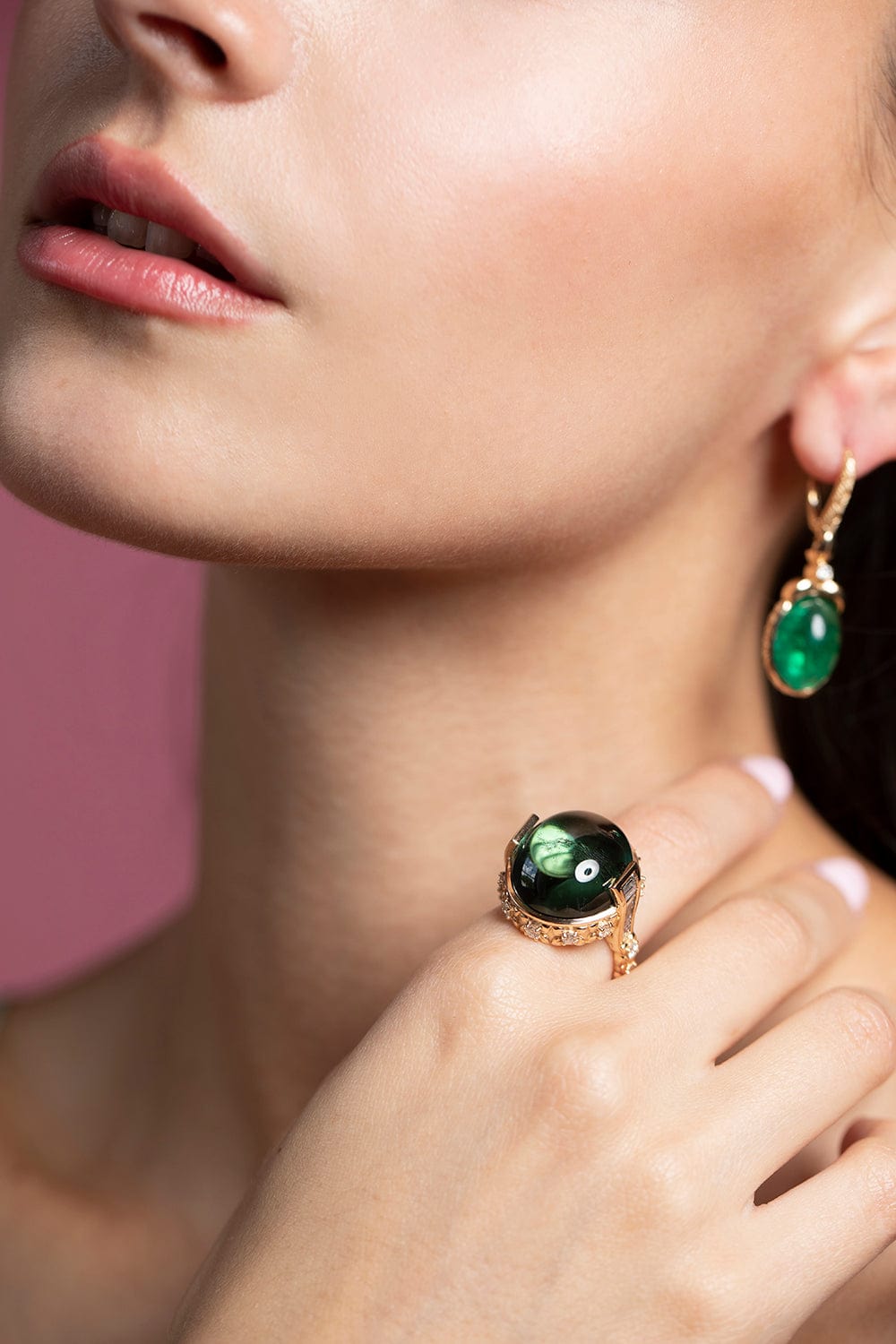 STEPHEN DWECK-Green Tourmaline and Diamond Ring-YELLOW GOLD