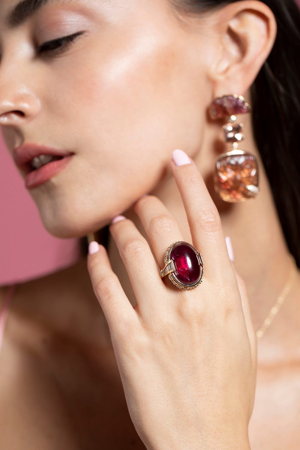 STEPHEN DWECK-Rubellite Tourmaline and Diamond Ring-YELLOW GOLD