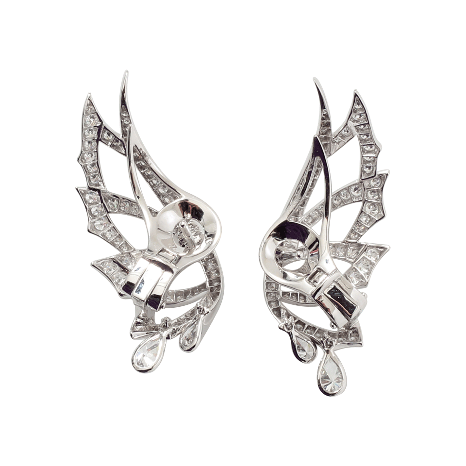 STEPHEN WEBSTER-Magnipheasant Diamond Wing Earrings-WHITE GOLD