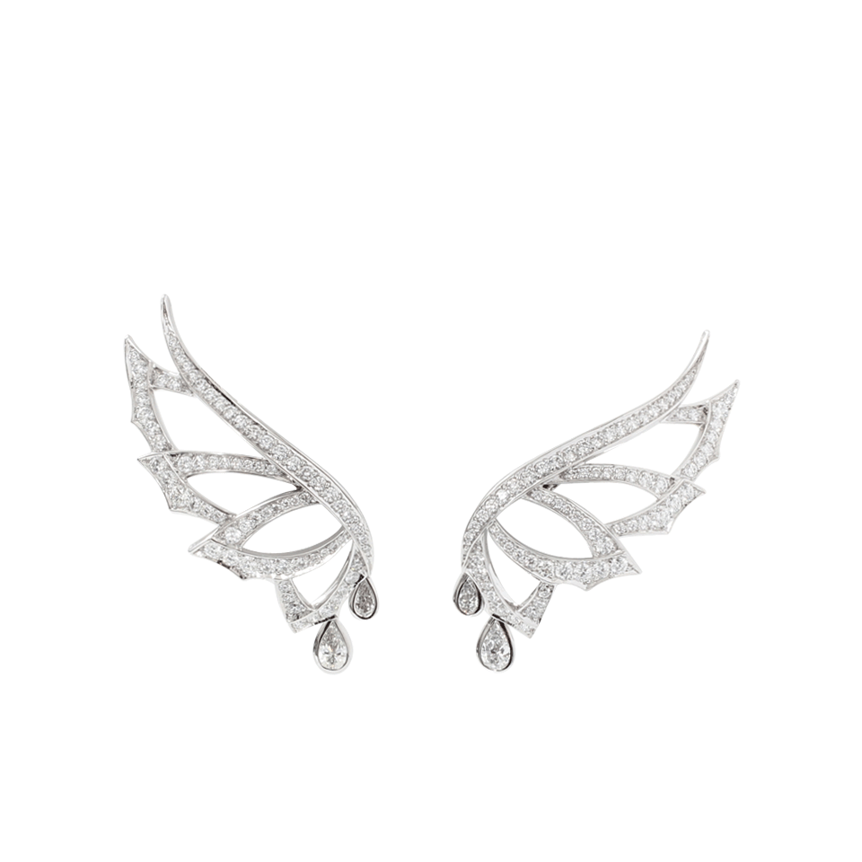 STEPHEN WEBSTER-Magnipheasant Diamond Wing Earrings-WHITE GOLD