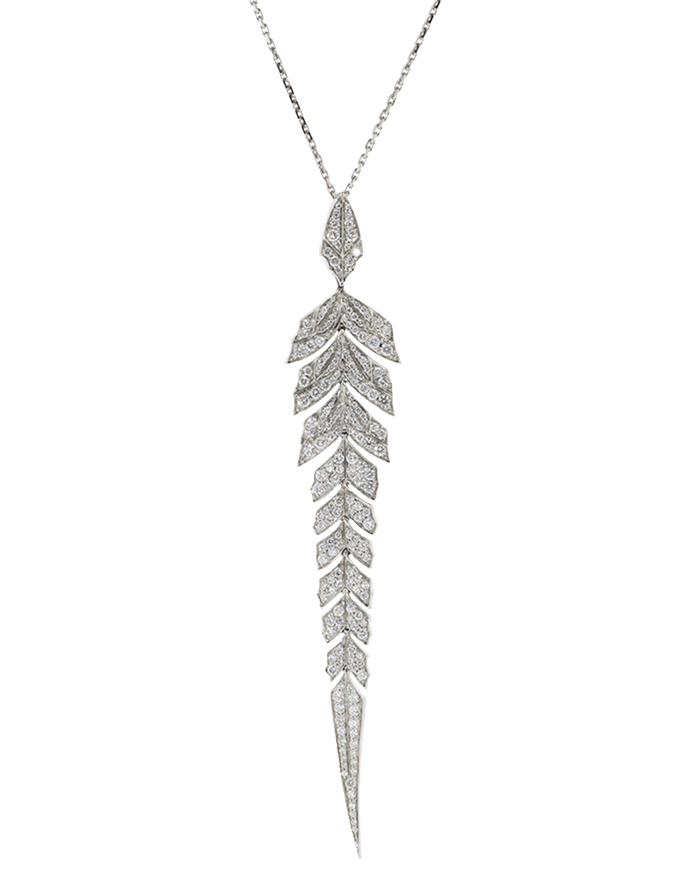 STEPHEN WEBSTER-Pave Diamond Feather Pendant Necklace-WHITE GOLD