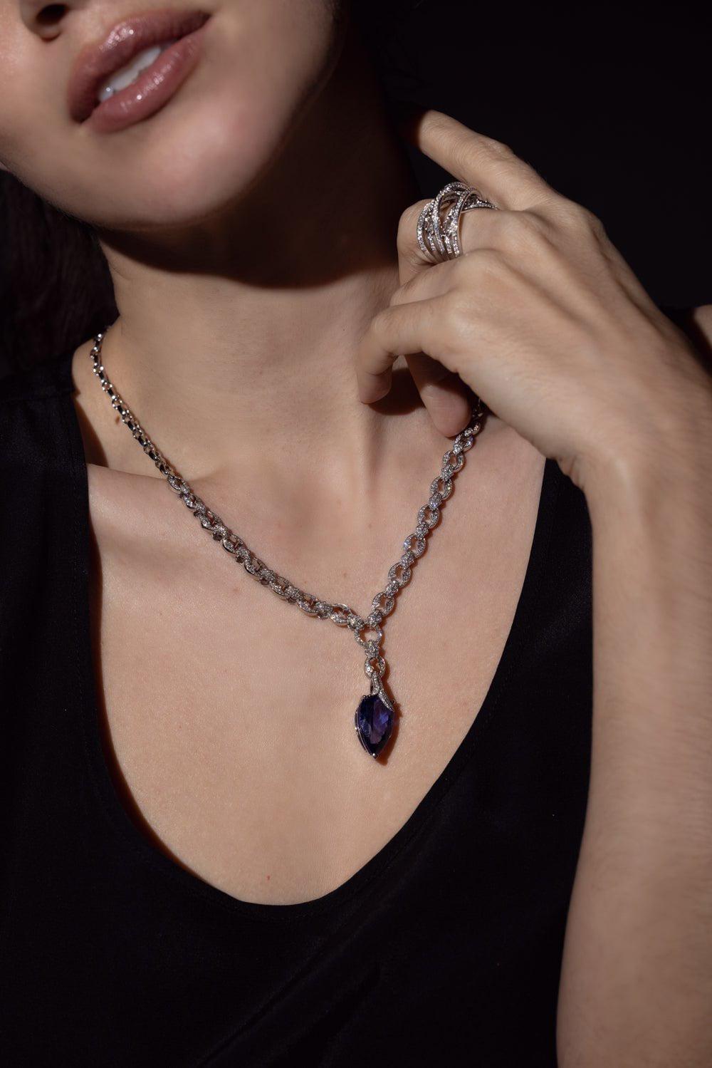 STEPHEN WEBSTER-Pear Drop Necklace-WHITE GOLD