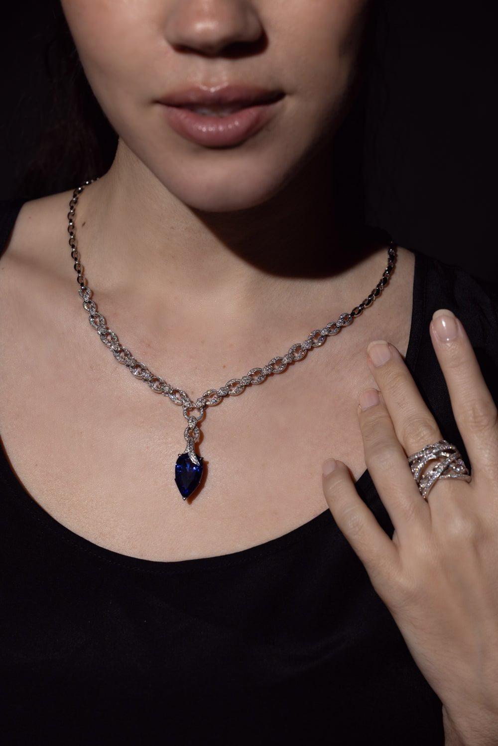 STEPHEN WEBSTER-Pear Drop Necklace-WHITE GOLD