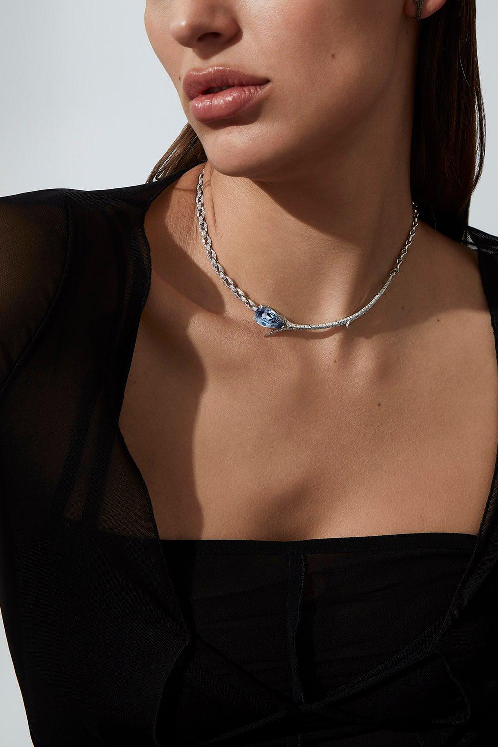 STEPHEN WEBSTER-Thorn Embrace Tear Drop Necklace-WHITE GOLD