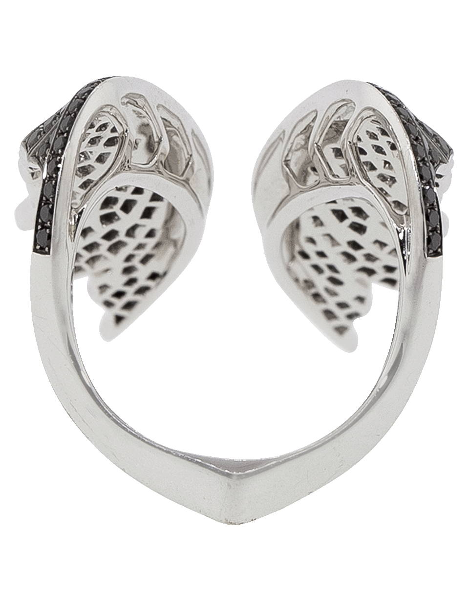 STEPHEN WEBSTER-Magnipheasant Black Diamond Open Feather Ring-WHITE GOLD