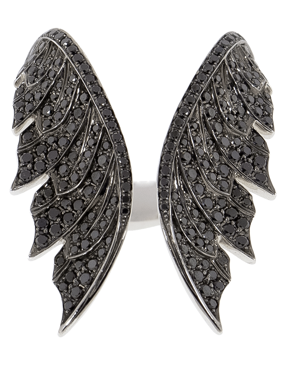 STEPHEN WEBSTER-Magnipheasant Black Diamond Open Feather Ring-WHITE GOLD