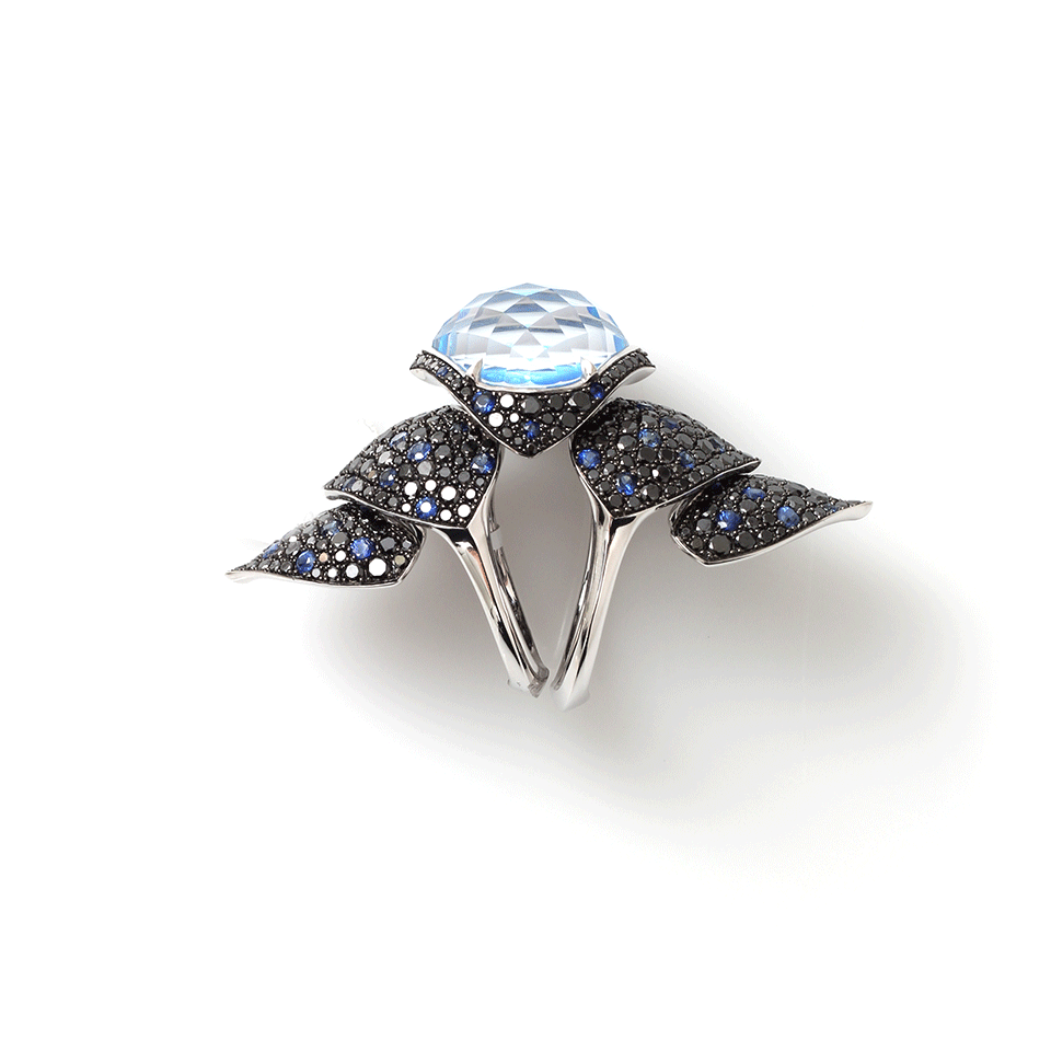 STEPHEN WEBSTER-Black Opalescent Quartz Finger Ring-WHITE GOLD
