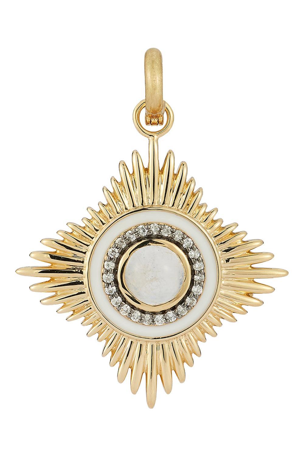 Diamond Moonstone White Enamel Vivienne Medallion-YELLOW GOLD-JEWELRYFINE JEWELPENDANT-STORROW