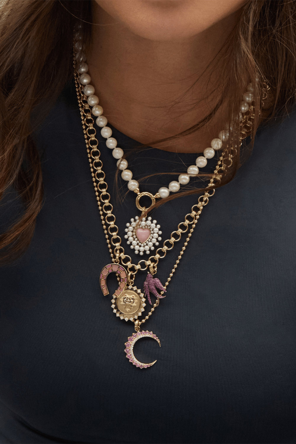 STORROW-Pink Sapphire Pave Bird Charm-YELLOW GOLD
