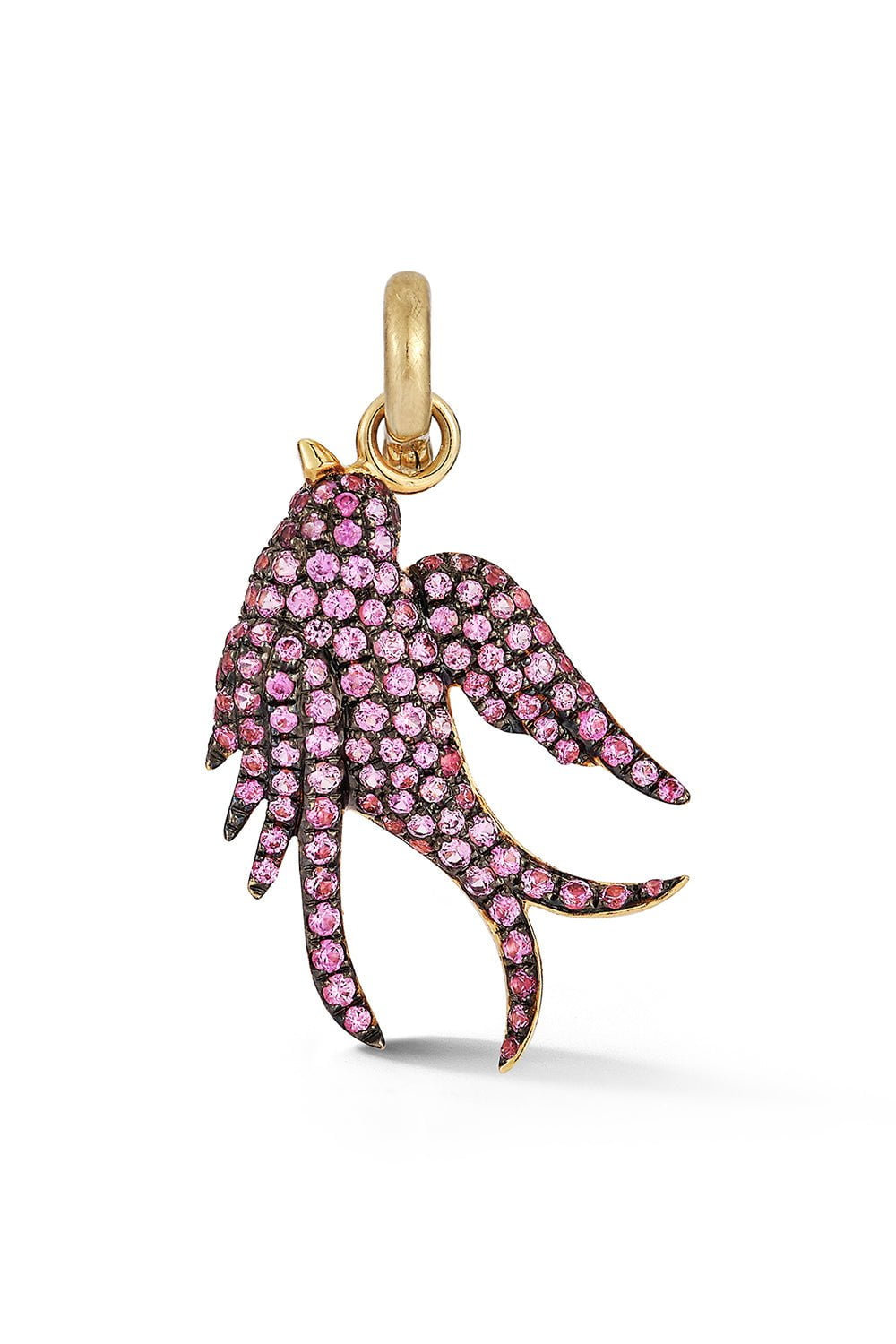 STORROW-Pink Sapphire Pave Bird Charm-YELLOW GOLD