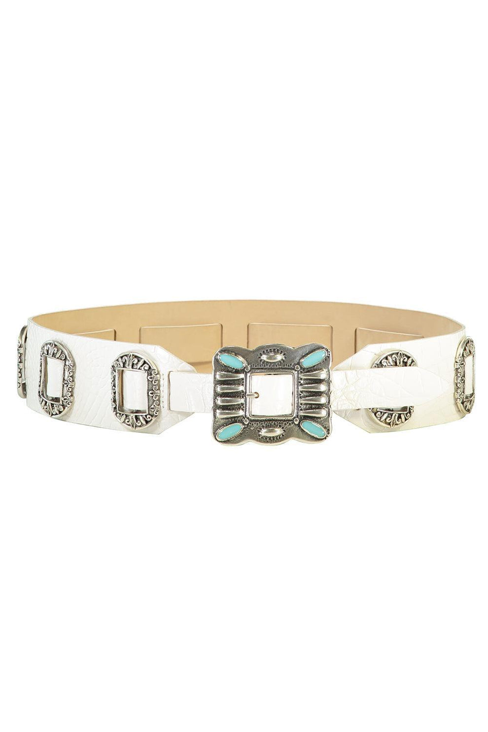 Streets Ahead White Leather Western Concho Belt | Made in USA | Size M Iris Concho Belt | STREETS AHEAD – Marissa Collections main image 3