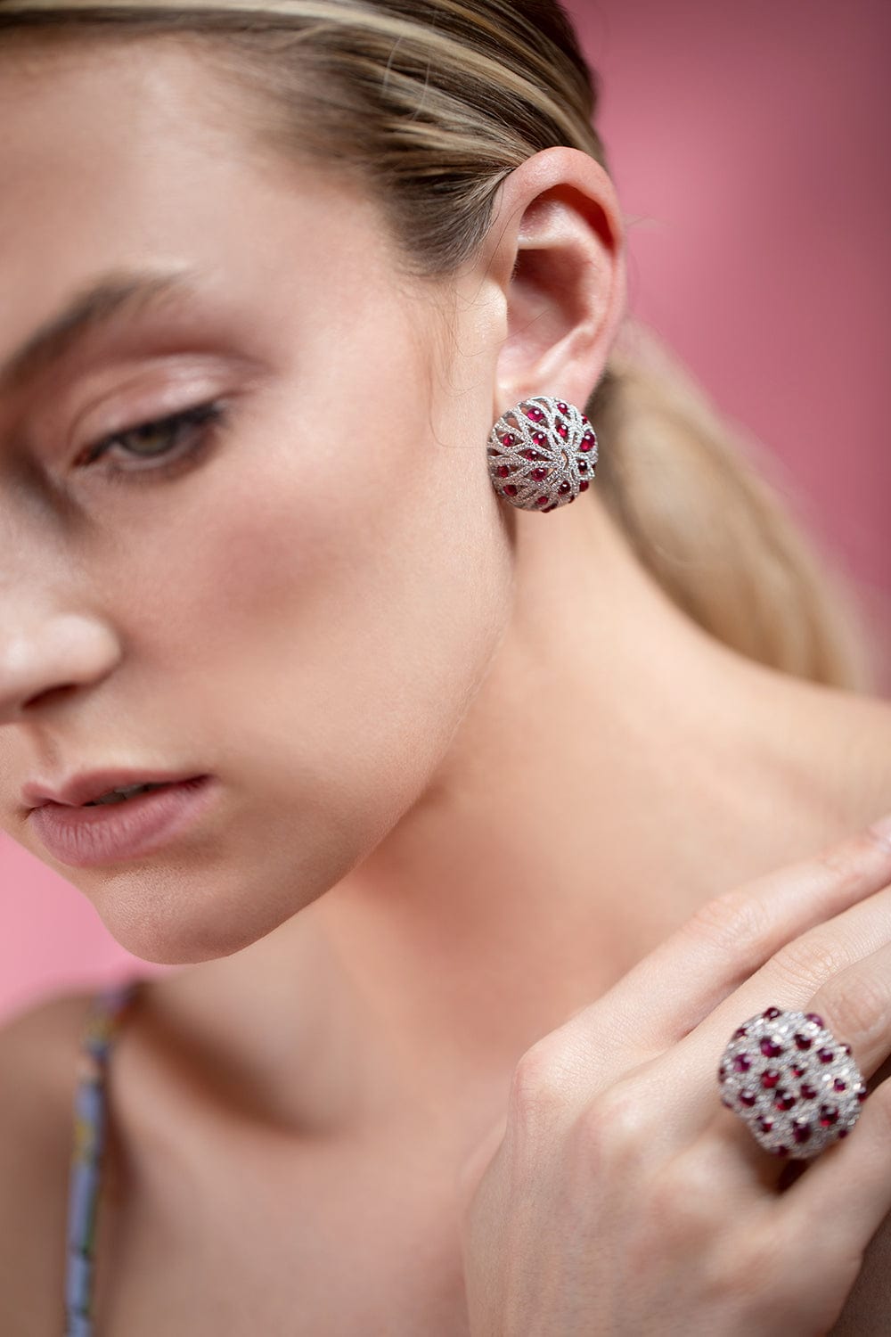 STUDIO REN-Bleeding Tooth Ruby Earrings-WHITE GOLD