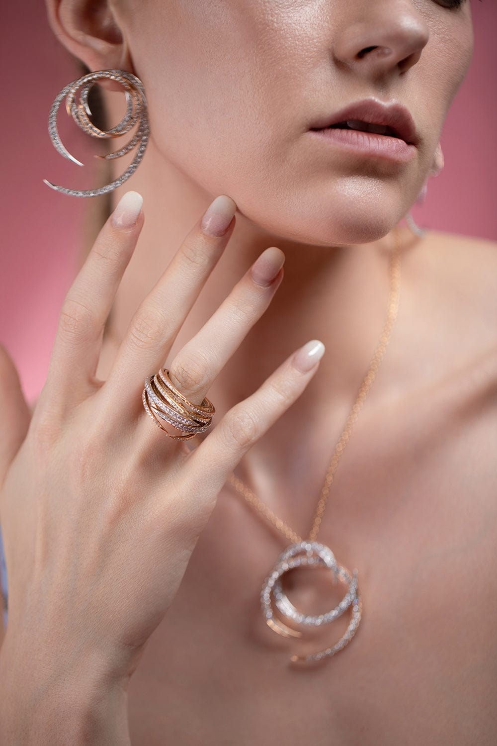 STUDIO REN-Yellow Gilled Overlapping Ring-WHITE GOLD