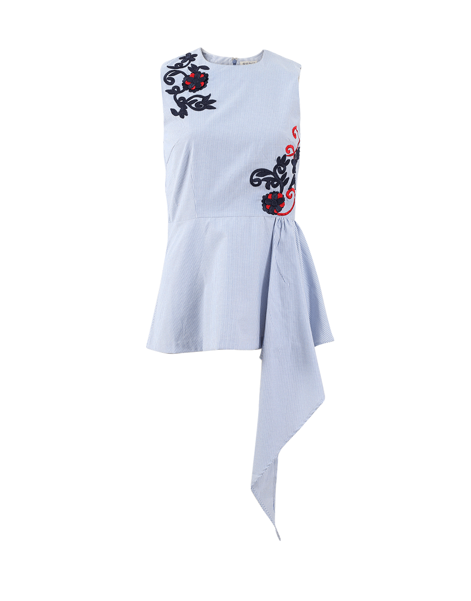 SUNO-Cascade Stripe Top-BLU/WHT