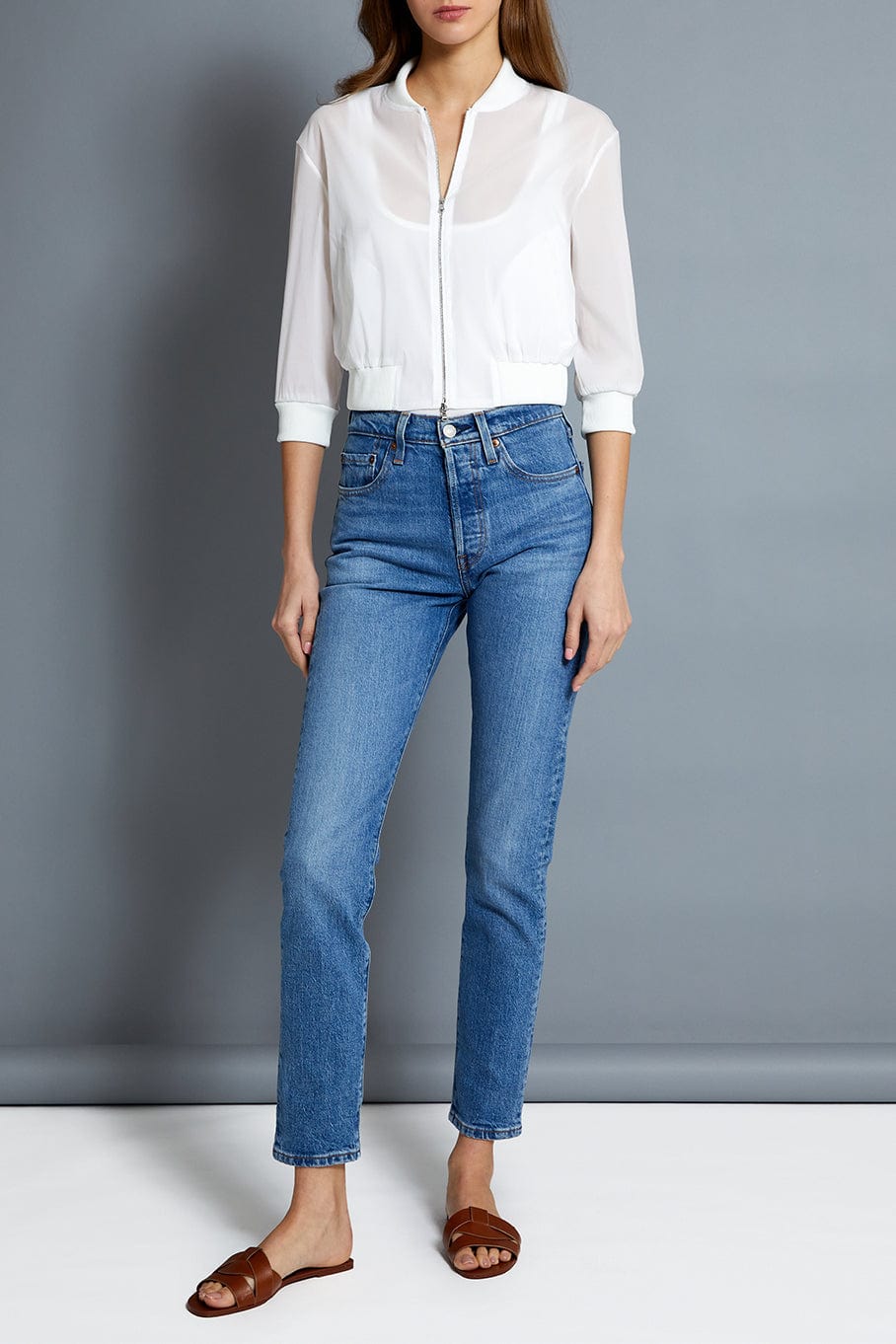 SUSAN BENDER-Short Sleeve Silk Bomber-