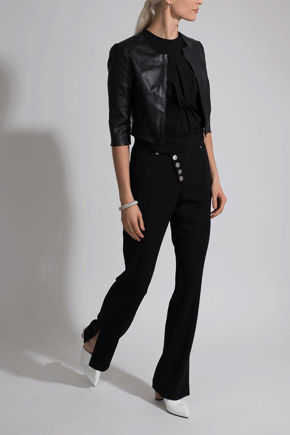 SUSAN BENDER-Stretch Leather Cardigan Jacket - Black-