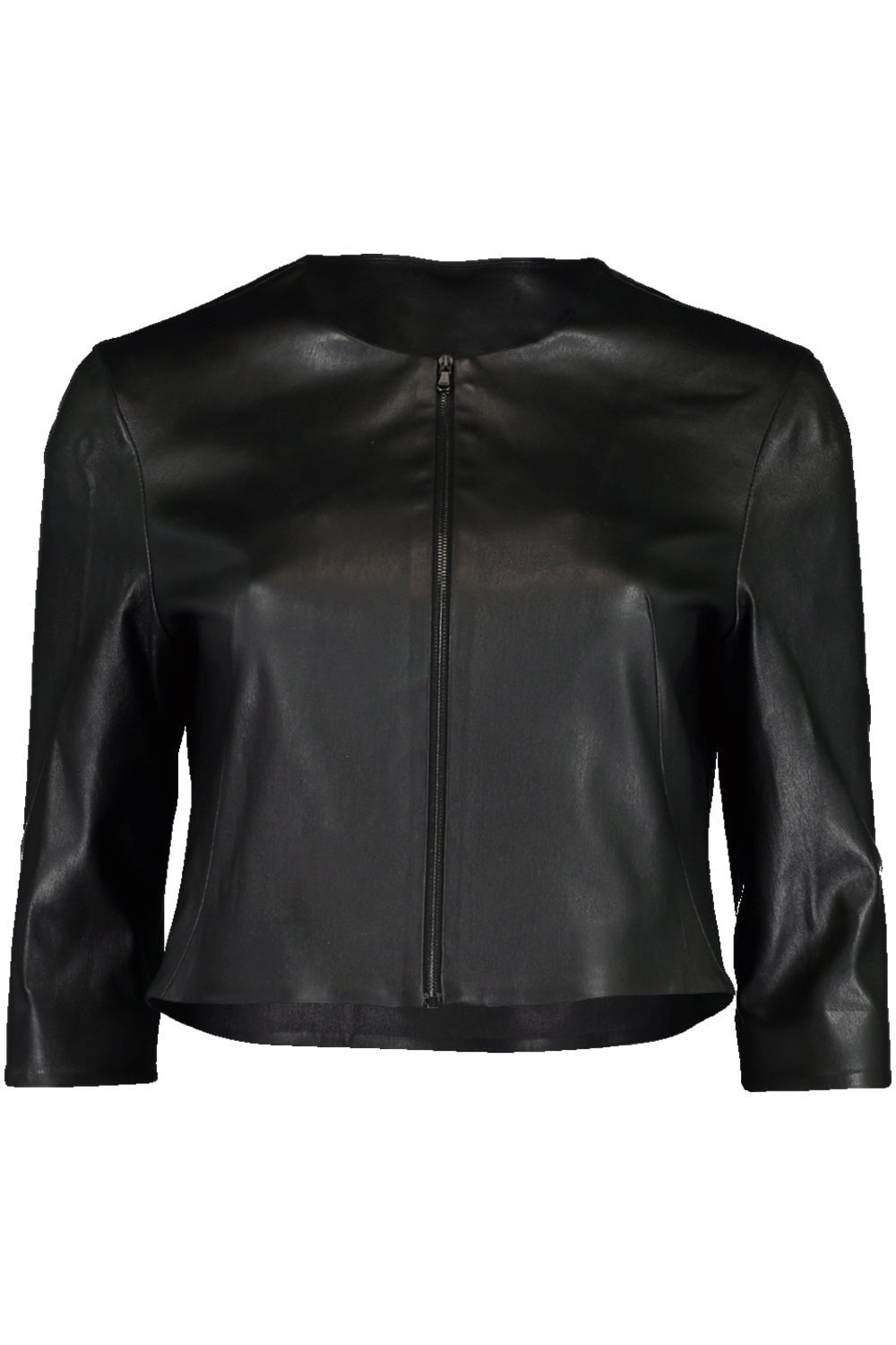 SUSAN BENDER-Stretch Leather Cardigan Jacket - Black-