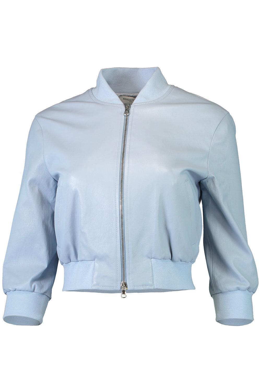 Short Sleeve Bomber Jacket - Aerie Blue-BLUE-2-CLOTHINGJACKETLEATHER-SUSAN BENDER