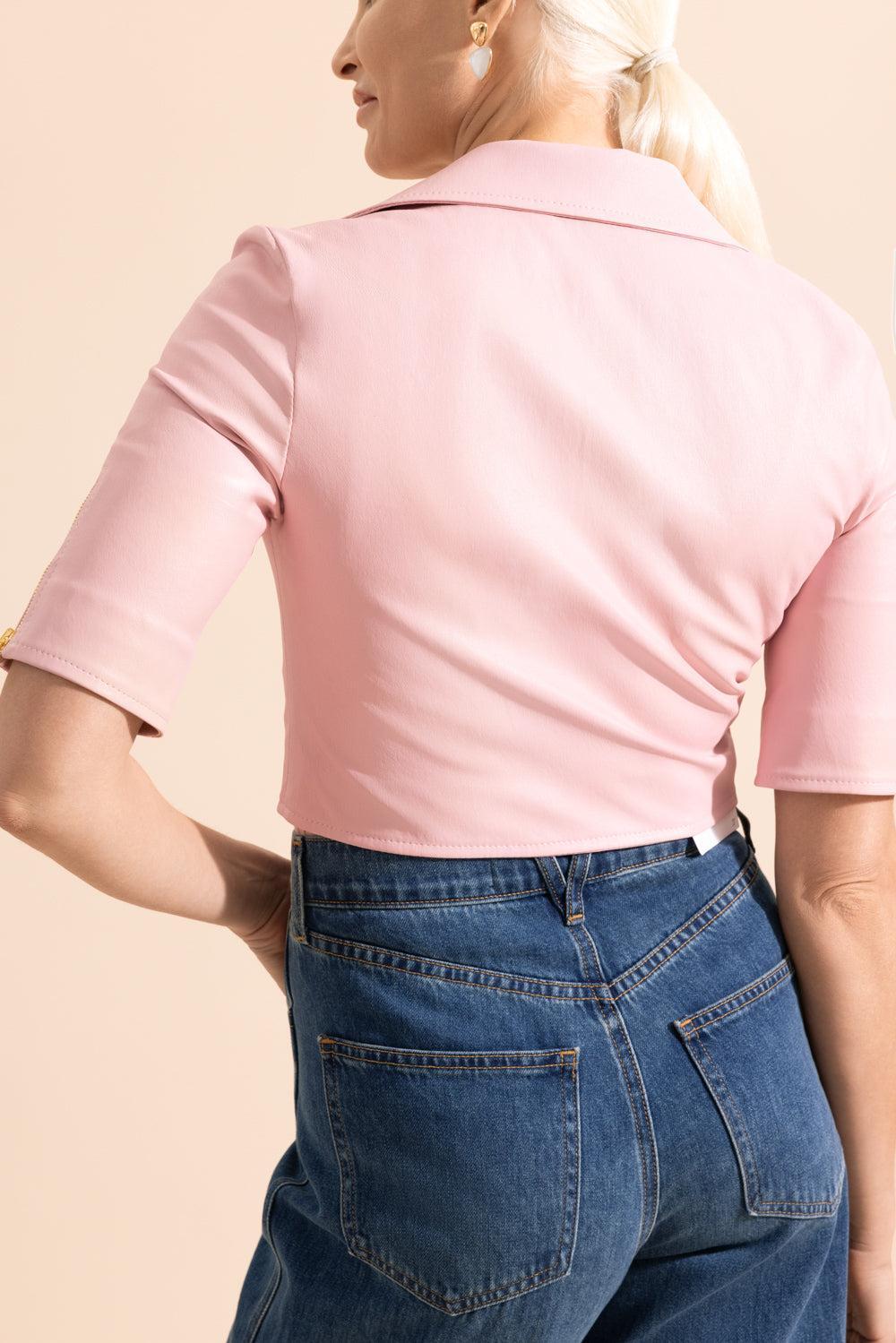 Short Sleeve Moto Jacket - Marissa Pink-PINK-2-CLOTHINGSPECIALPOP UP-SUSAN BENDER