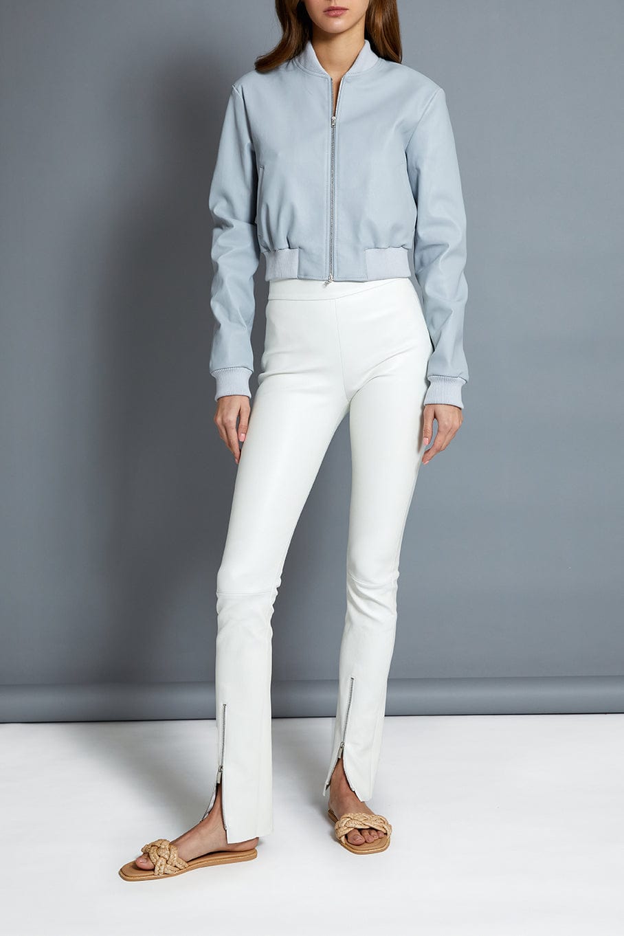 SUSAN BENDER-Long Sleeve Stretch Leather Bomber-